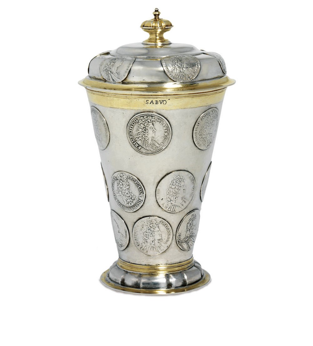 A BALTIC PARCEL-GILT SILVER BEAKER AND COVER
