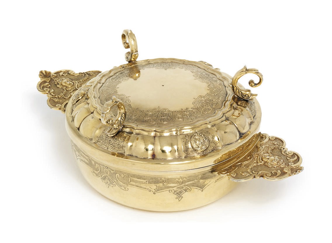 A GERMAN SILVER-GILT ECUELLE AND COVER