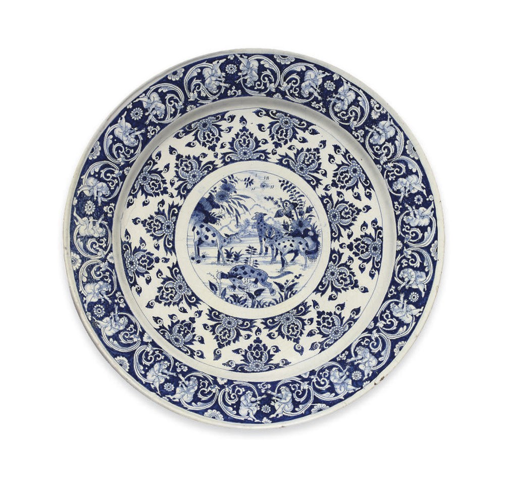 A ROUEN FAIENCE BLUE AND WHITE CHARGER