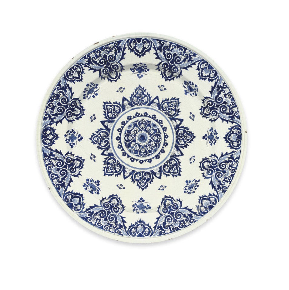 A ROUEN FAIENCE BLUE AND WHITE CHARGER