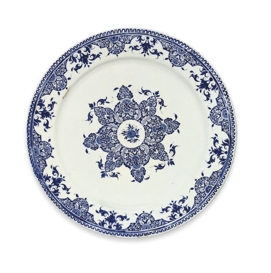 A ROUEN FAIENCE BLUE AND WHITE CHARGER