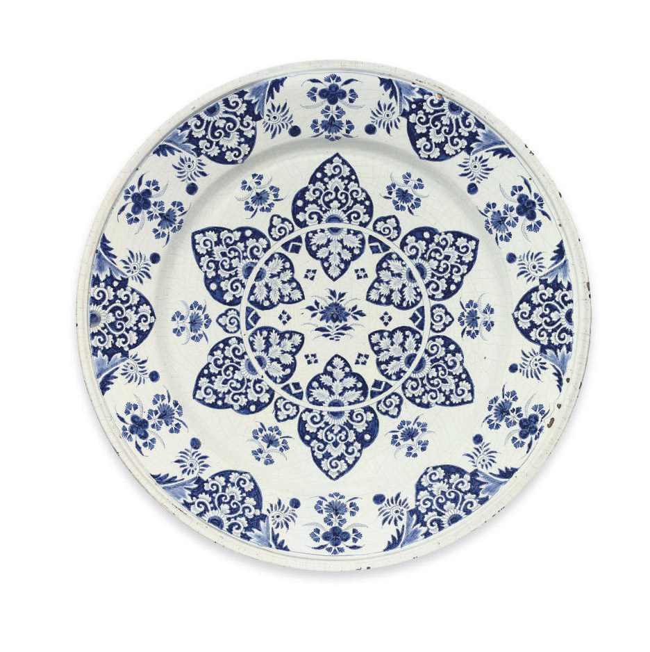 A ROUEN FAIENCE BLUE AND WHITE CHARGER