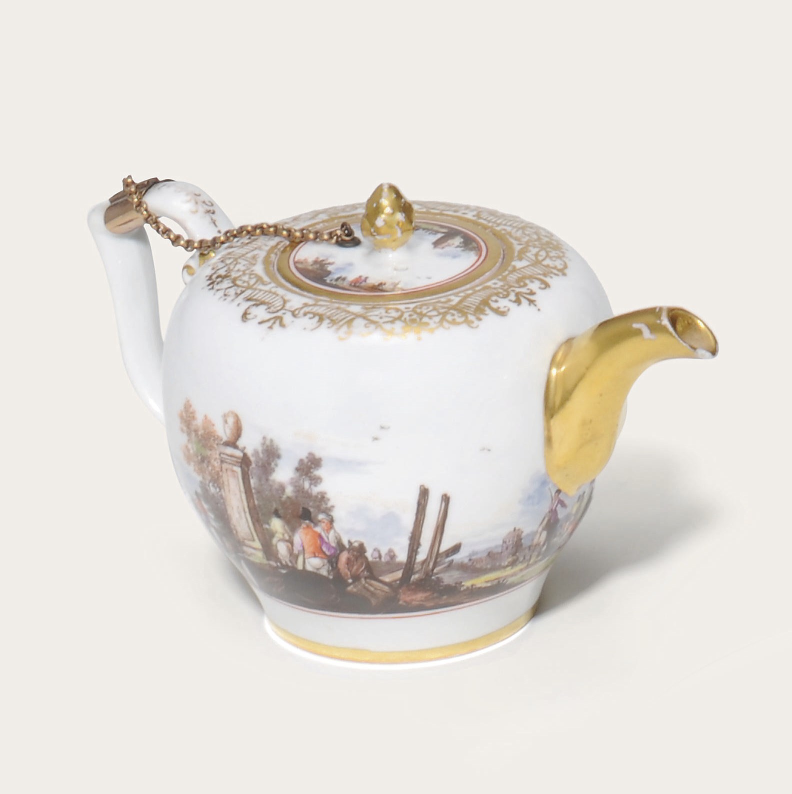 A MEISSEN PORCELAIN GILT-METAL MOUNTED ARMORIAL TEAPOT AND COVER FROM THE FOSCARI SERVICE