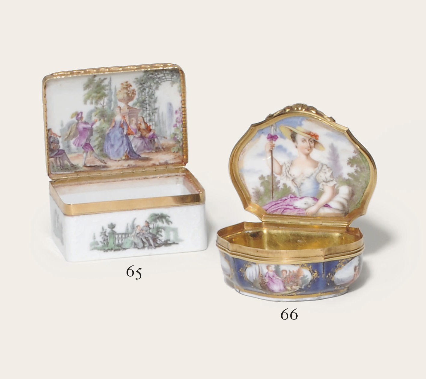 A FRANKENTHAL PORCELAIN GOLD-MOUNTED RECTANGULAR SNUFF-BOX AND COVER