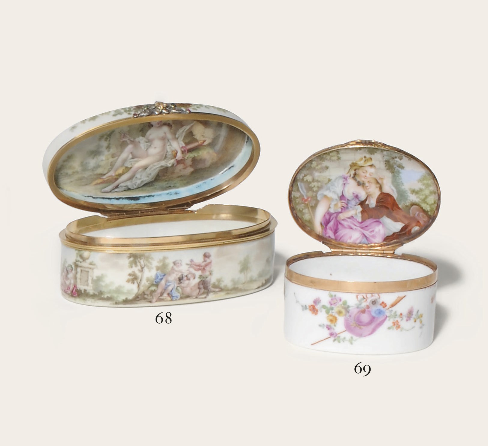 A MEISSEN PORCELAIN GILT-METAL MOUNTED OVAL BOX AND COVER
