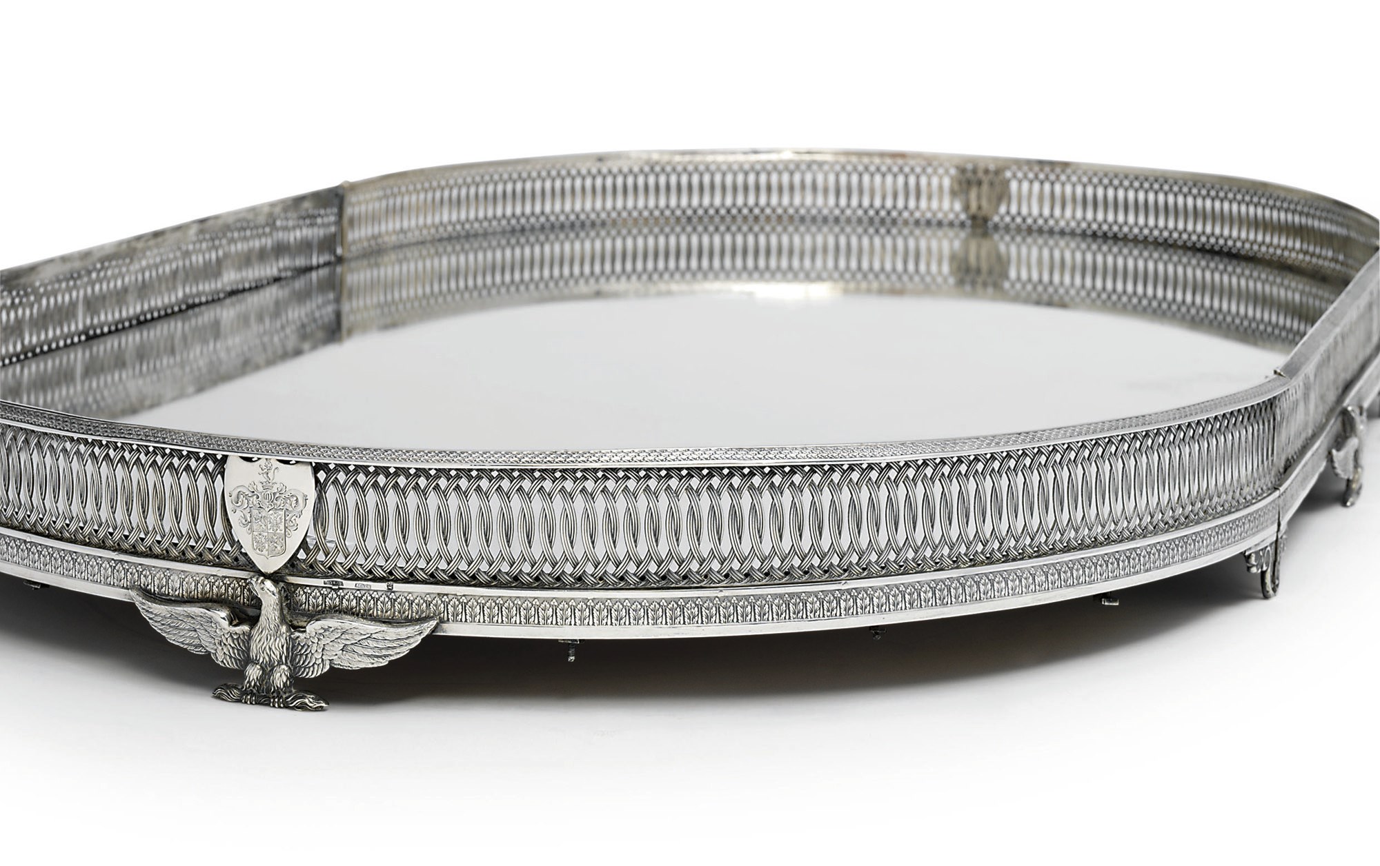 A GERMAN SILVER THREE-SECTION MIRROR-PLATEAU