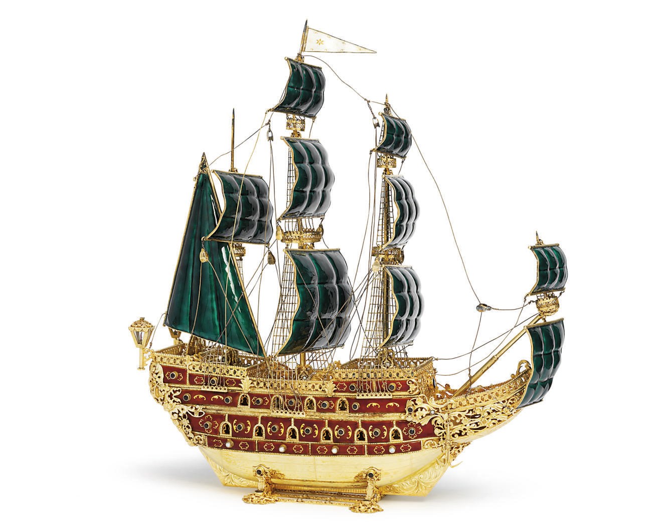 A CONTINENTAL SILVER-GILT AND ENAMEL NEF