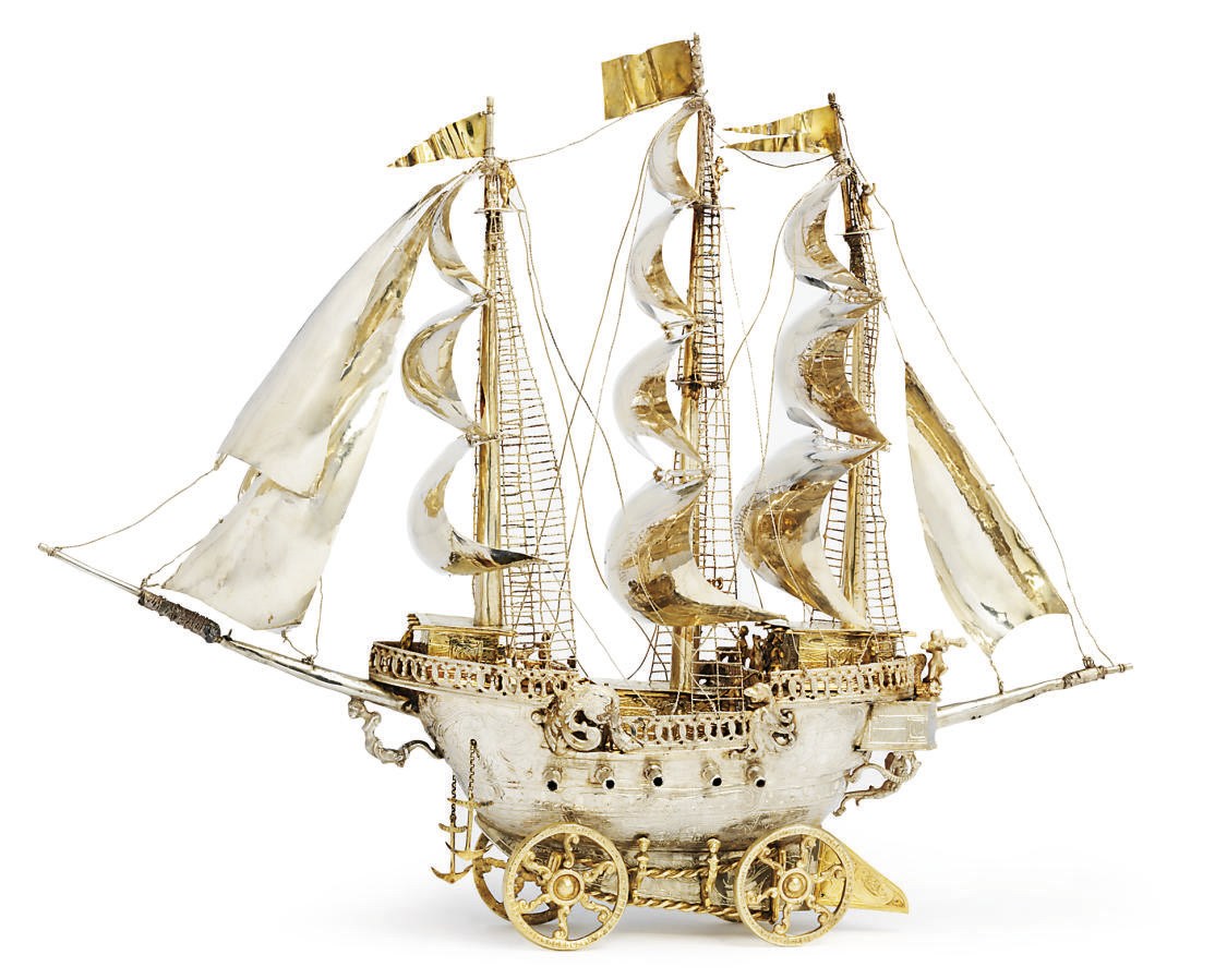 A GERMAN PARCEL-GILT SILVER NEF