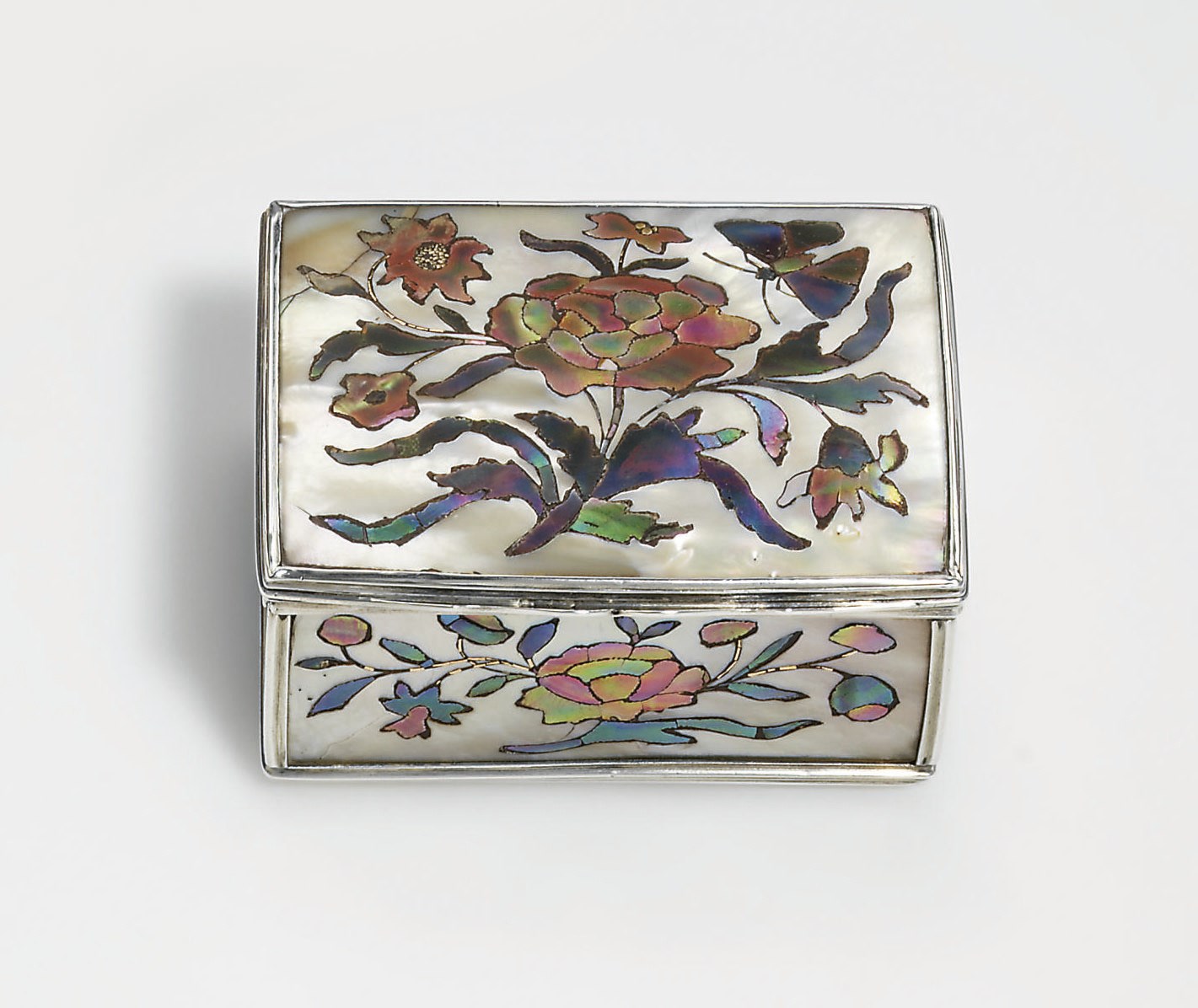 A LOUIS XV SILVER-MOUNTED MOTHER-OF-PEARL SNUFF-BOX