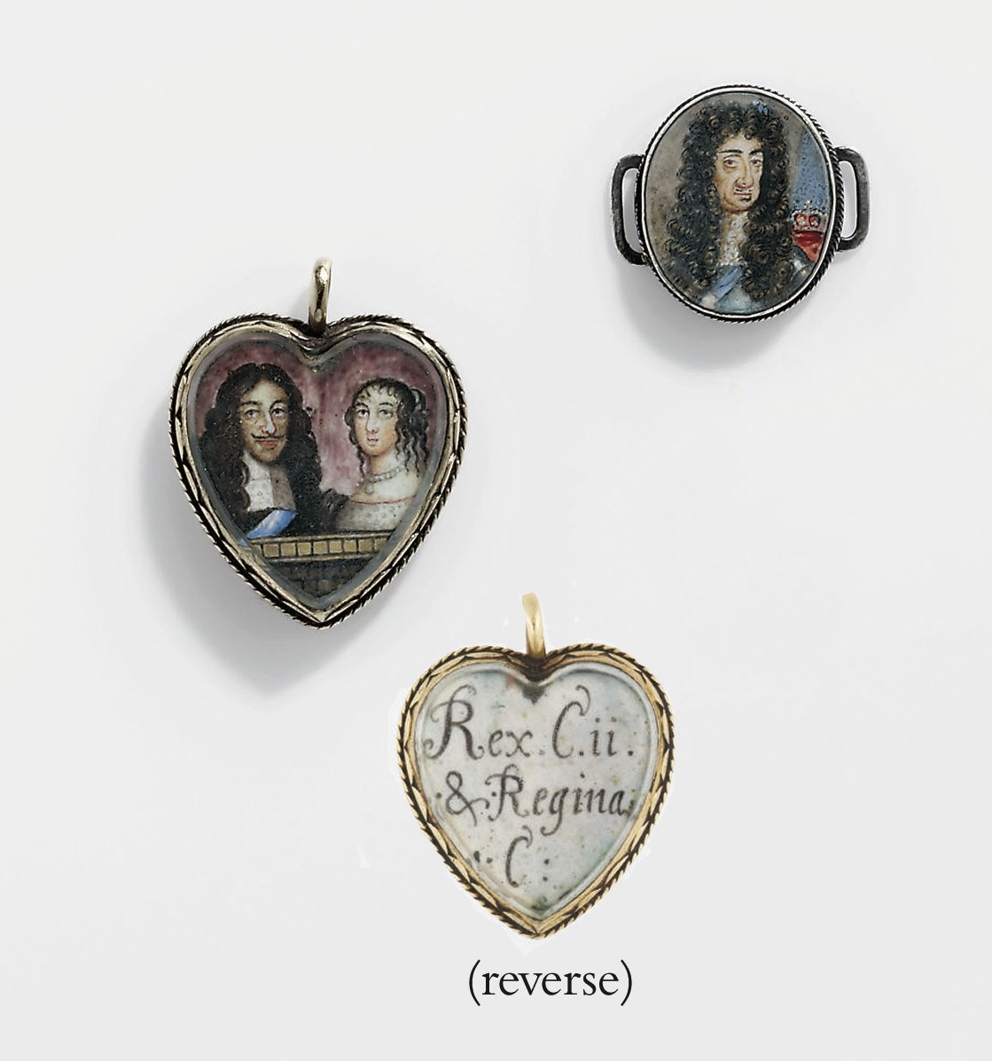 A HEART-SHAPED CHARLES II MEMORIAL PENDANT AND A CHARLES II MEMORIAL SLIDE