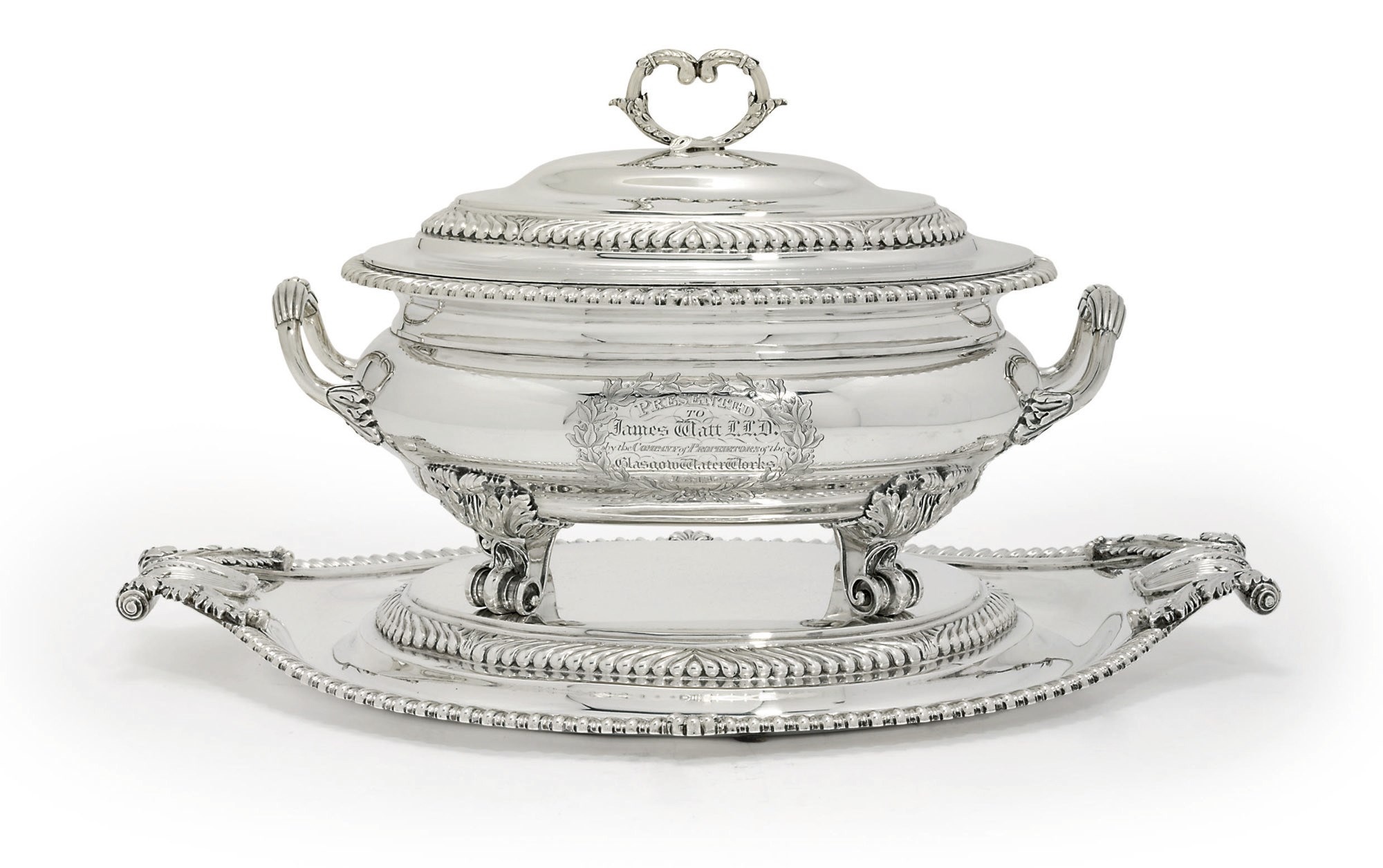 A GEORGE III SILVER SOUP-TUREEN, COVER AND STAND