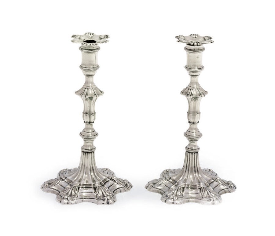 A PAIR OF GEORGE III SILVER TAPERSTICKS