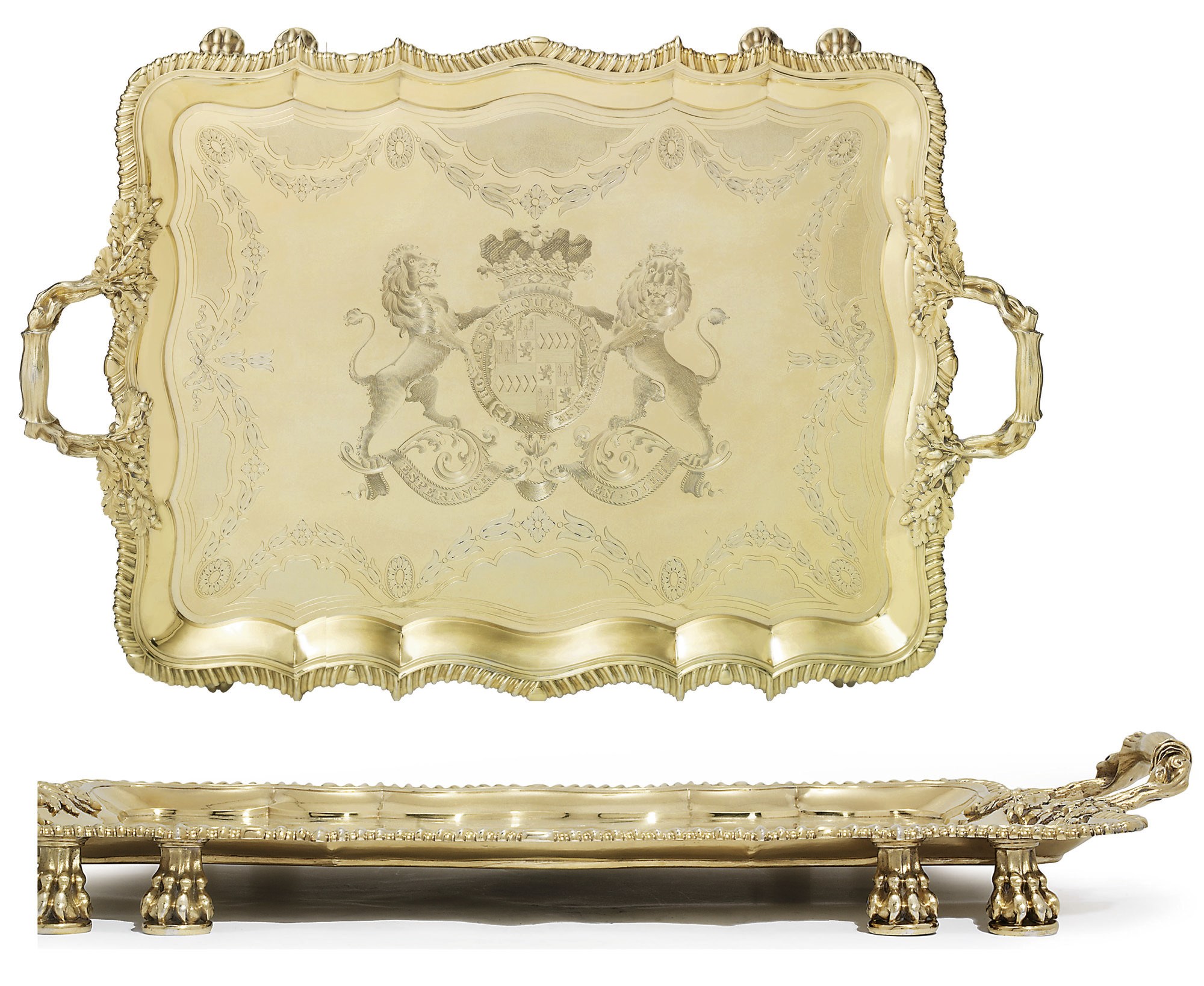 AN IMPORTANT GEORGE IV SILVER-GILT TRAY