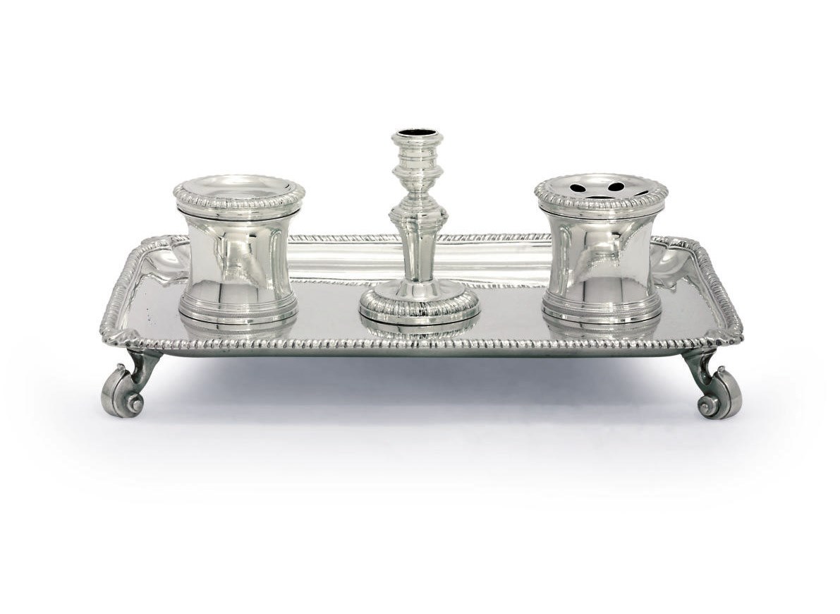 A GEORGE II SILVER INKSTAND