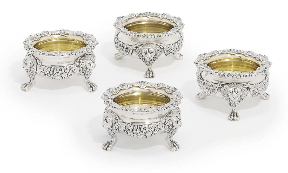 A SET OF FOUR GEORGE III SILVER SALT-CELLARS
