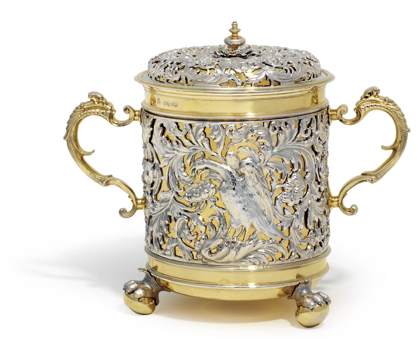A VICTORIAN PARCEL-GILT SILVER CAGE-WORK CUP AND COVER