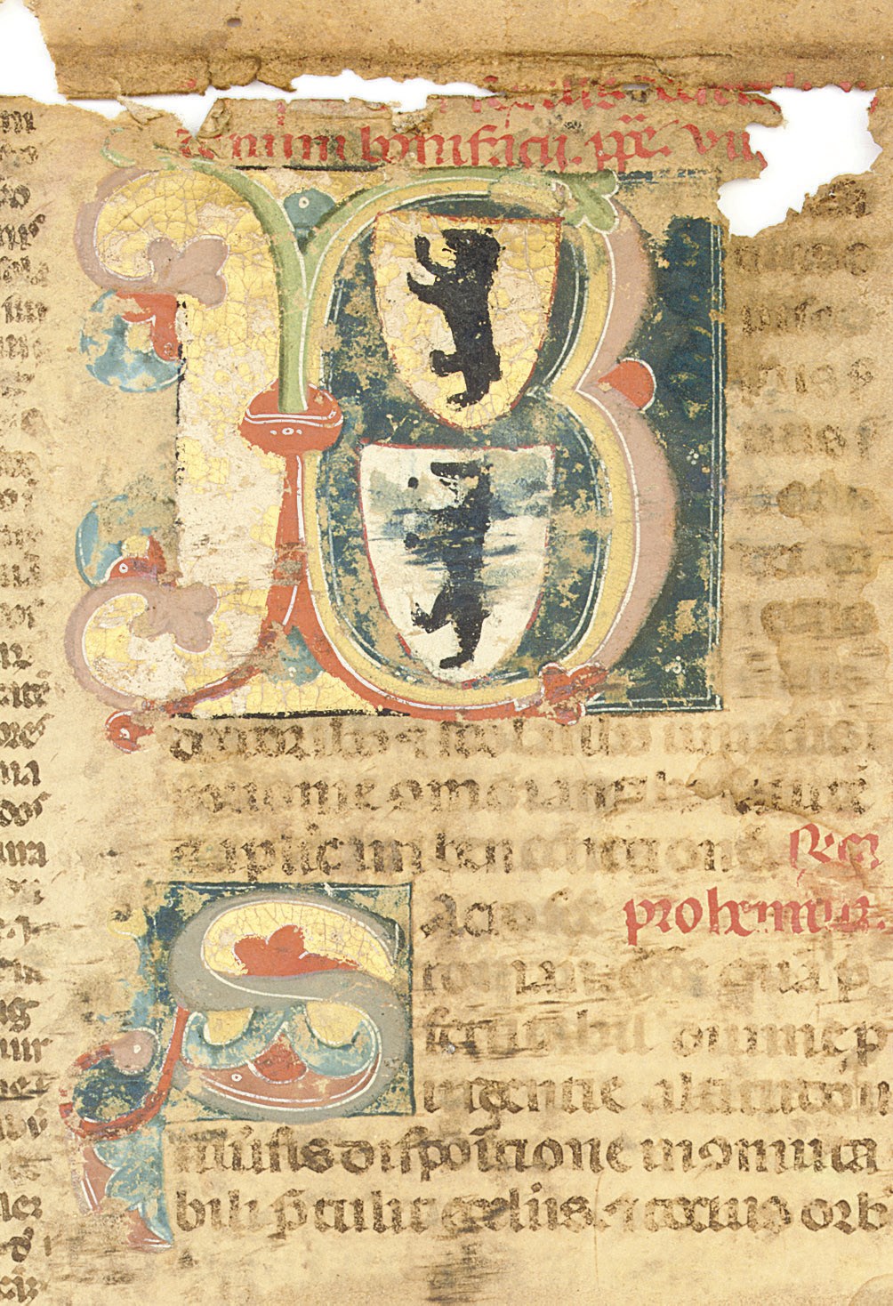 PALAEOGRAPHIC COLLECTION OF BINDING FRAGMENTS, in Latin, DECORATED AND ILLUMINATED MANUSCRIPTS ON VELLUM [Italy and France, 13th and 14th centuries]