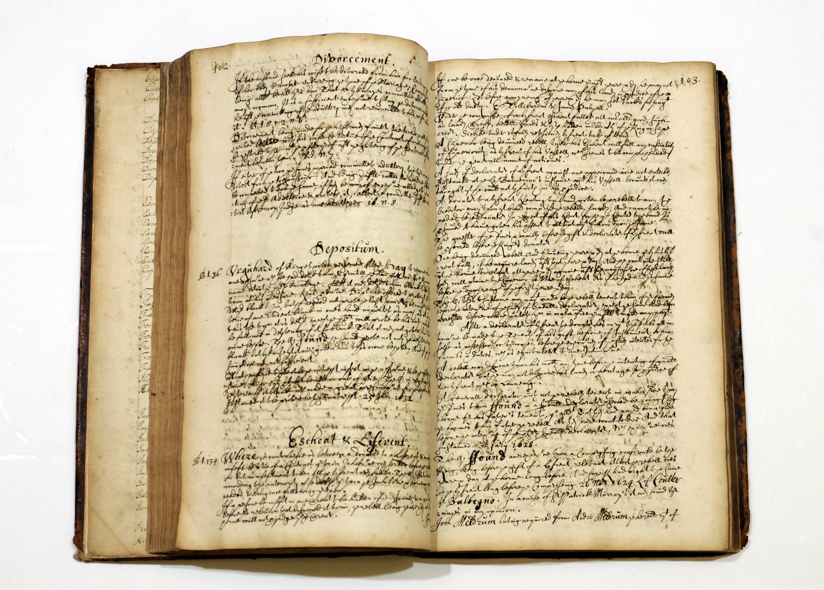 LEGAL MANUSCRIPTS. A group of four legal manuscripts, Scotland and northern England, 17th Century, comprising: 'Practiques and decisiones of the Lords of sessione observed & Collected Be Sir George Auchinleck of Ballmanno Knight one of the ordinarie Lords of the College of Justice  from the yeir of our Lord 1626, to the yere 1636', ownership inscriptions of William Thomson, writer, 1659, index and 136 leaves, folio (minor soiling and wear), contemporary limp vellum (worn); another collection of decisions of the court of session from 4 November 1609 - 30 July 1623, 228 pages, folio, BOOK PLATE OF HENRY HOME, LORD KAMES (1696-1782), presentation inscription to William Borland, 1882, label of John Girvan, sheep-backed boards (worn); Sir Robert Spottiswoode. 'Practicks of the Law of Scotland', index and 406 pages, folio, later sheep binding, with 20th C ownership stamp of the Faculty of Procurators in Glasgow, letter of presentation to them in 1918; cartulary of the city of Newcastle-upon-Tyne from 1485 to 1604, with supplementary legal and miscellaneous material, 186 leaves, 4to, some blanks, disbound, cloth-covered box. 	 (4)