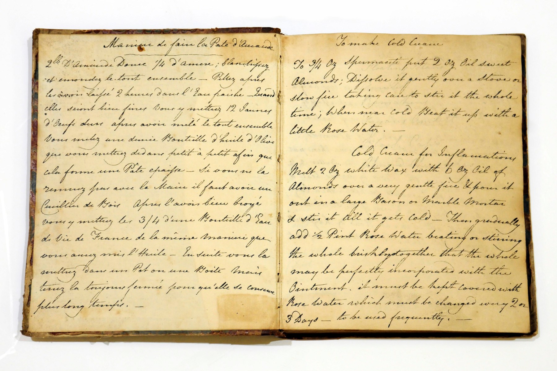 RECEIPT BOOK. Manuscript on paper, culinary and medical receipt book of Anna-Maria Meysey, c.1770-1814, 116 leaves, small 4to (196 x 160mm), blanks, with index, late 18th-century calf-backed marbled boards.