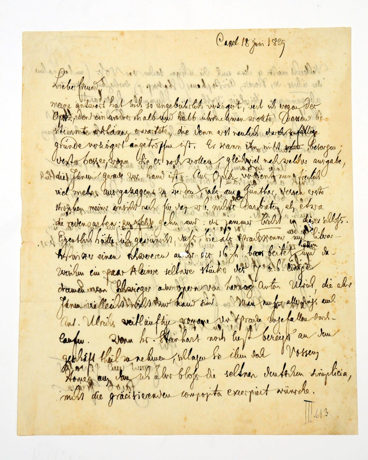 GRIMM, Jacob (1785-1863). Autograph letter signed ('Jacob Grimm') to an unidentified friend (a contributor to Grimm's Deutsches Wörterbuch), Cassel, 18 June 1839, discussing the dictionary, including the article on Martin Opitz, which deserves more space than that on Martin Günther, whose work is only of interest for certain idiomatic phrases; 'I really would have liked you, as a philologist and historian of literature, to work on a more difficult author of the sixteenth century', while another collaborator, Steinhart, might take on J.H. Voss, Nicolais Nothauser and perhaps Klinger; 'I have in work four books at once whose printing, however, progresses only slowly'; 2 pages, 4to; with an English translation.