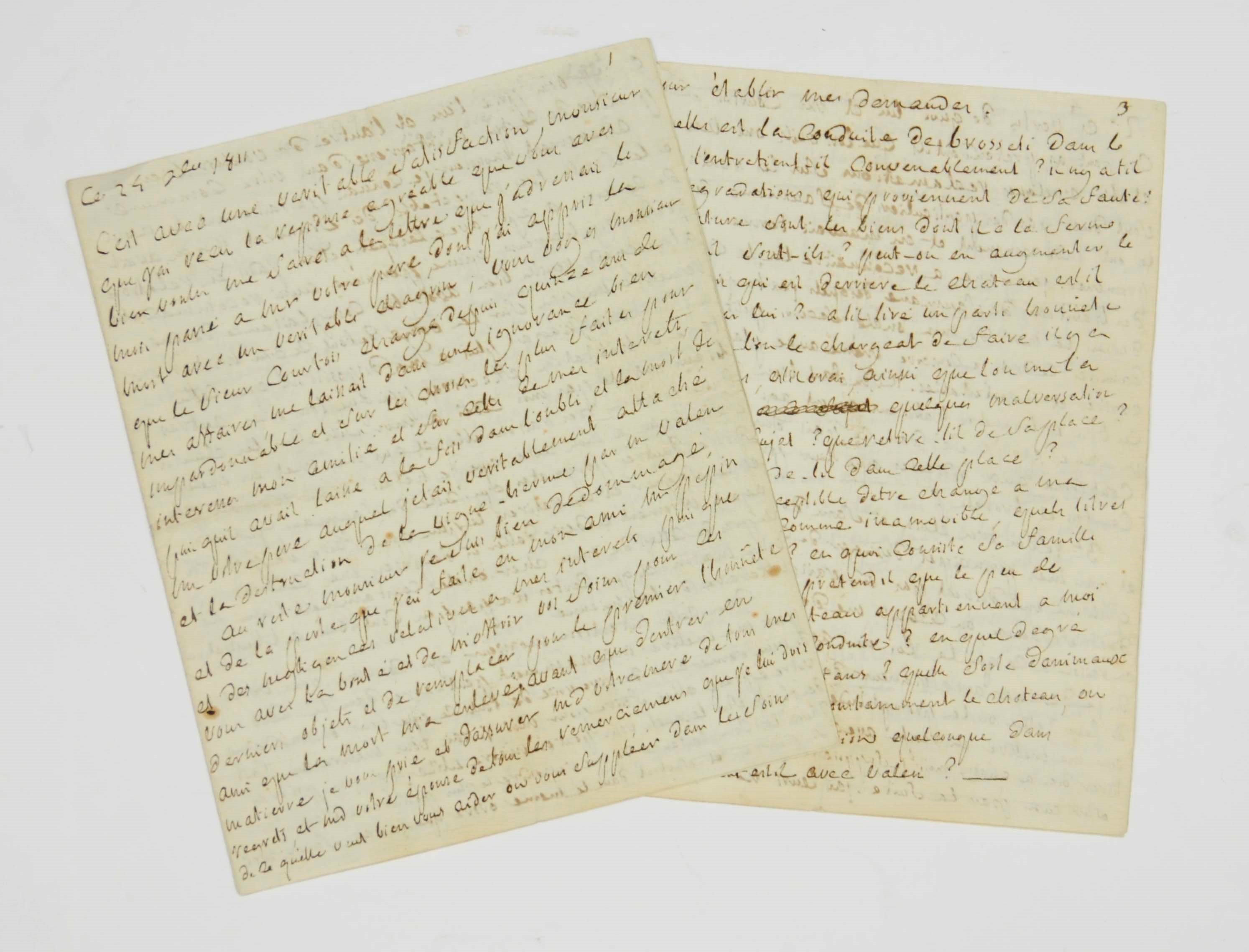 SADE, Donatien Alphonse François, Marquis de (1740-1814). Autograph letter signed to an unidentified correspondent [Gauffridi, his lawyer in Apt?], n.p. [the asylum at Charenton], [24 September?] 1811, 8 pages, 8vo.