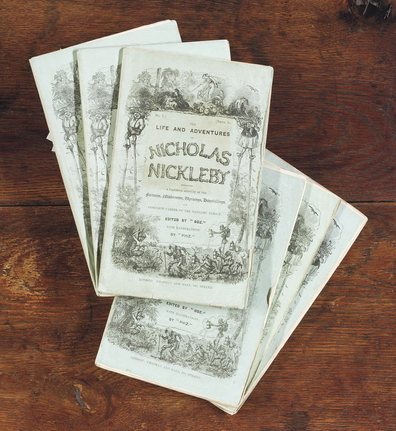 [DICKENS, Charles]. The Life and Adventures of Nicholas Nickleby. London: Chapman and Hall, April 1838-October 1839.