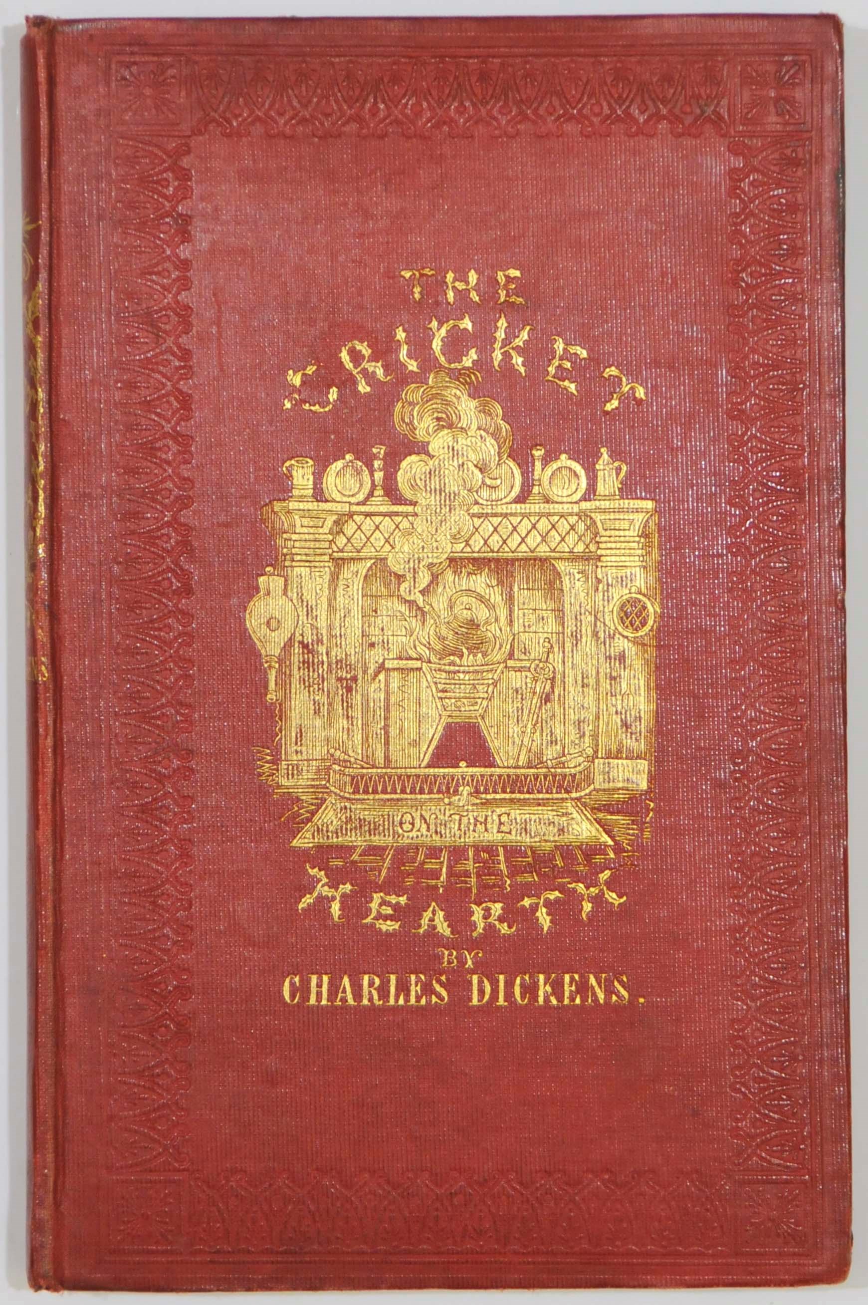 DICKENS, Charles.  The Chimes. London: Chapman and Hall, 1845. Small 8° (164 x 99mm). Engraved frontispiece and additional title after D. Maclise, 11 wood-engravings after R. Doyle, J. Leech, and C. Stanfield. (Light marginal spotting and soiling to quire B, corners of same quire lightly creased.) Original red cloth gilt, gilt edges (spine repairs, slightly frayed at head), later red cloth box. FIRST EDITION, first state of the additional title. Dickens's second Christmas book, written in Genoa, Italy, and published 16 December, 1844. Eckel pp. 116-118; Gimbel 86; Smith II, 5.