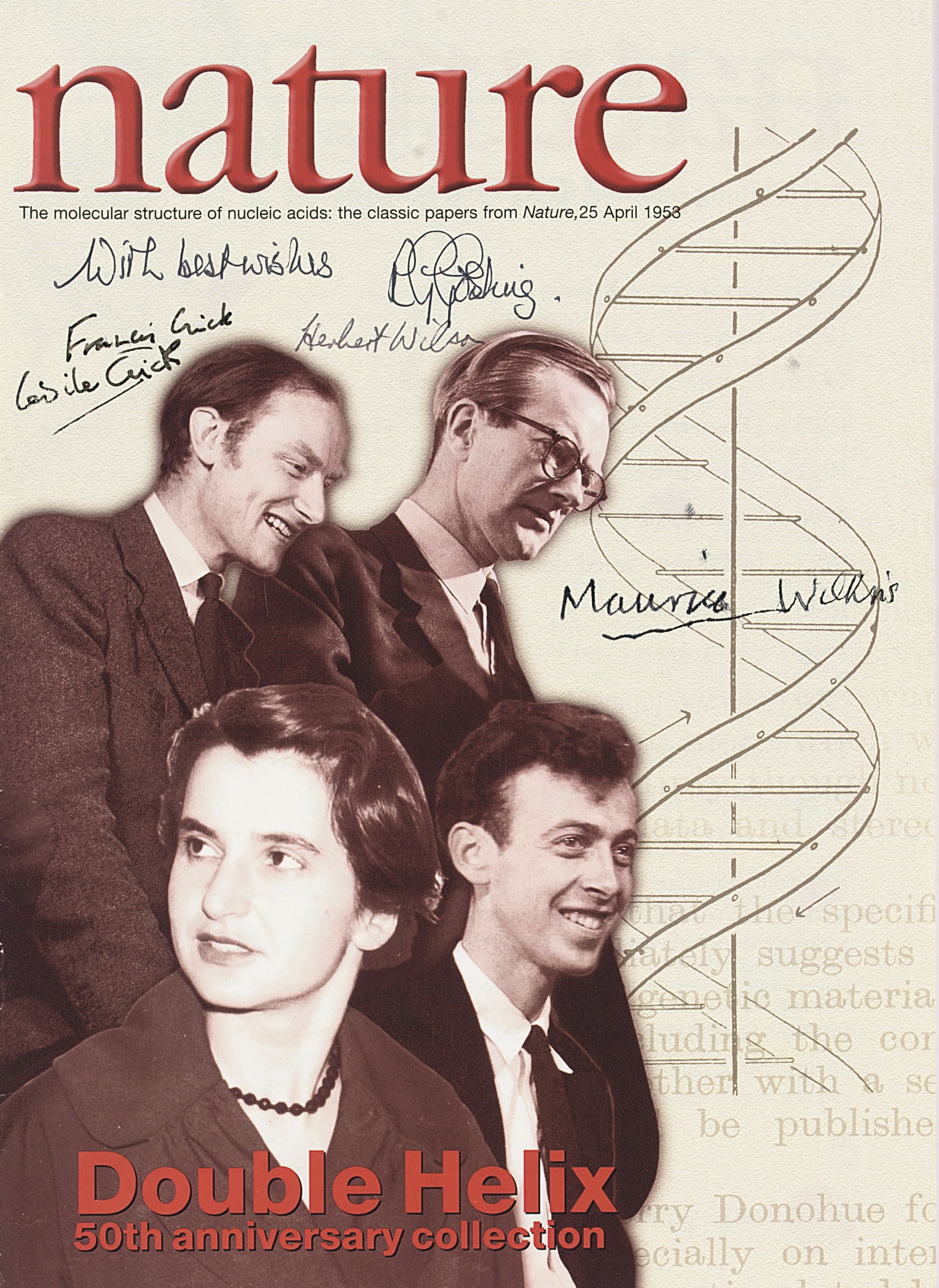 Nature -- The Double Helix - 50th Anniversary Collection. London: Nature Publishing Group, 2003. 4 (247 x 178mm). Illustrations. (Occasional inkmarking from inscriptions.) Original printed wrappers.