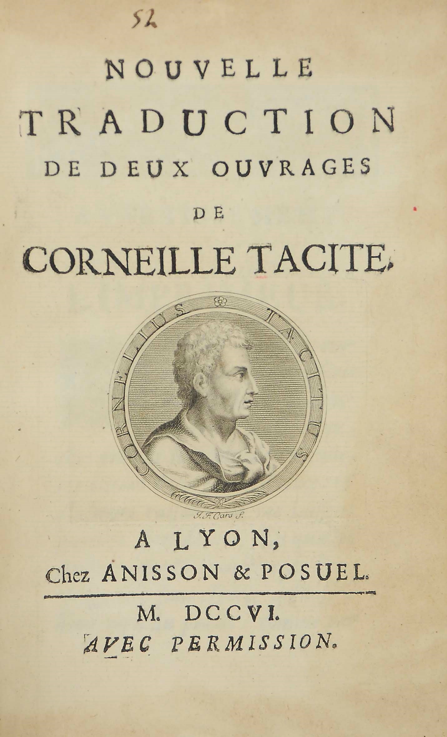 BINDING -- TACITUS, Publius Cornelius (1563-1626). Nouvelle traduction de deux ouvrages. Lyons: Anisson & Posuel, 1706. 8° (188 x 122mm). 2 engraved folding maps, engraved portrait on title and headpiece to each work (light browning, marginal stain in to leaves.) Contemporary Spanish red morocco gilt, arms of Philip V of Spain on sides, gilt spine and edges (rubbed, a little stained). Provenance: PHILIP V OF SPAIN (1701-46) -- Thore Virgin, 1915 (bookplate, inscription; Bibliotheca Quarnforsiana, 1947, no 226.).