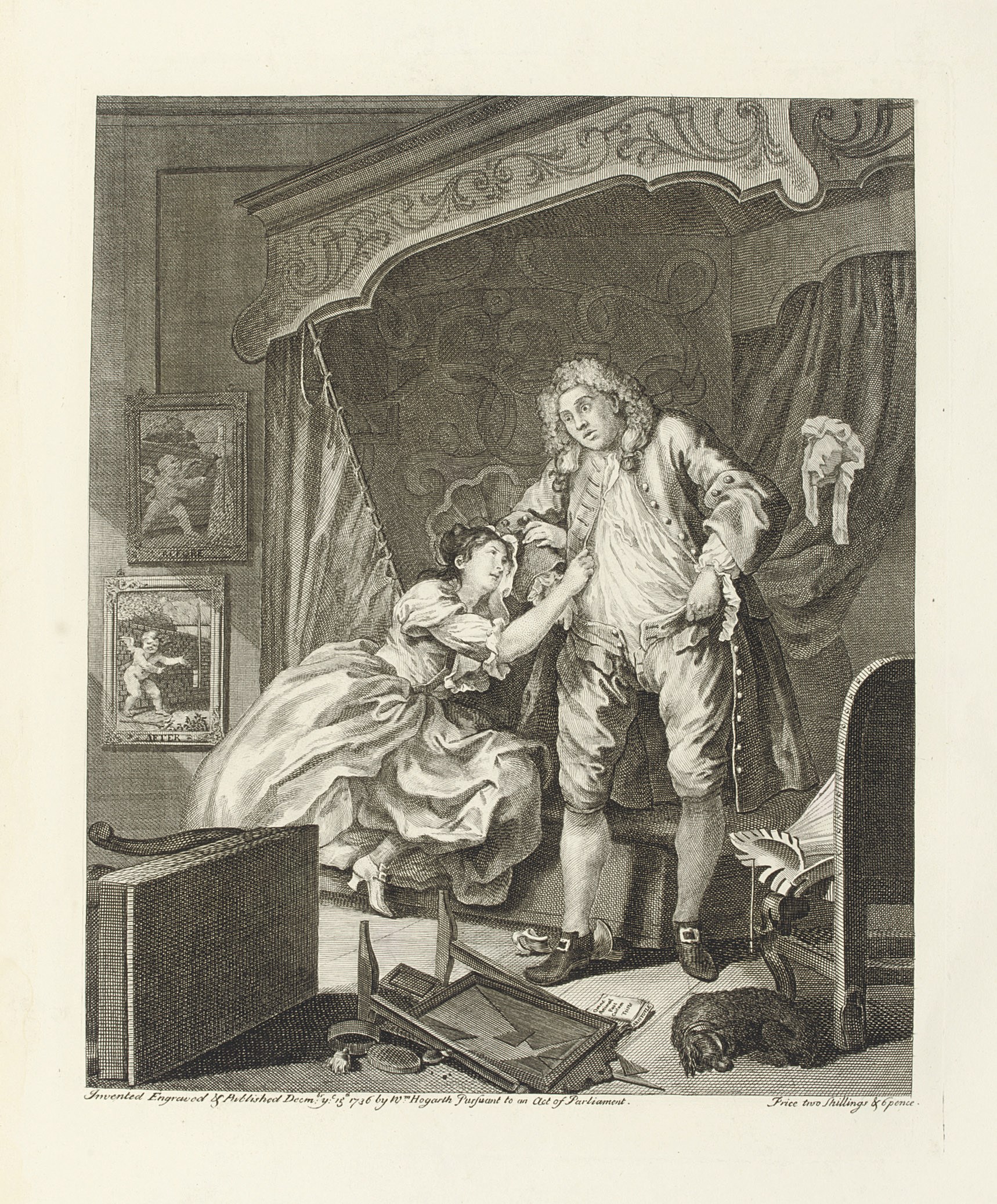 HOGARTH, William (1697-1764). The Original Works. London: John & Josiah Boydell, 1790 [but c.1805]. Large 2° (660 x 489mm). Letterpress title and list of contents. Engraved portrait frontispiece and 108 engraved plates on 84 sheets (duplicate of plate 83 printed on india paper and mounted, plates 94-97 and 99 printed on india paper and mounted) and 2 woodcut plates, 2 sheets watermarked 1802 and 2 sheets watermaked 1805. (Some light soiling, a number of plates with short marginal tears, frontispiece lightly creased). Contemporary half russia over marbled paper covered boards (extremities rubbed). Provenance: Jonathan Pytts (engraved armorial bookplate).