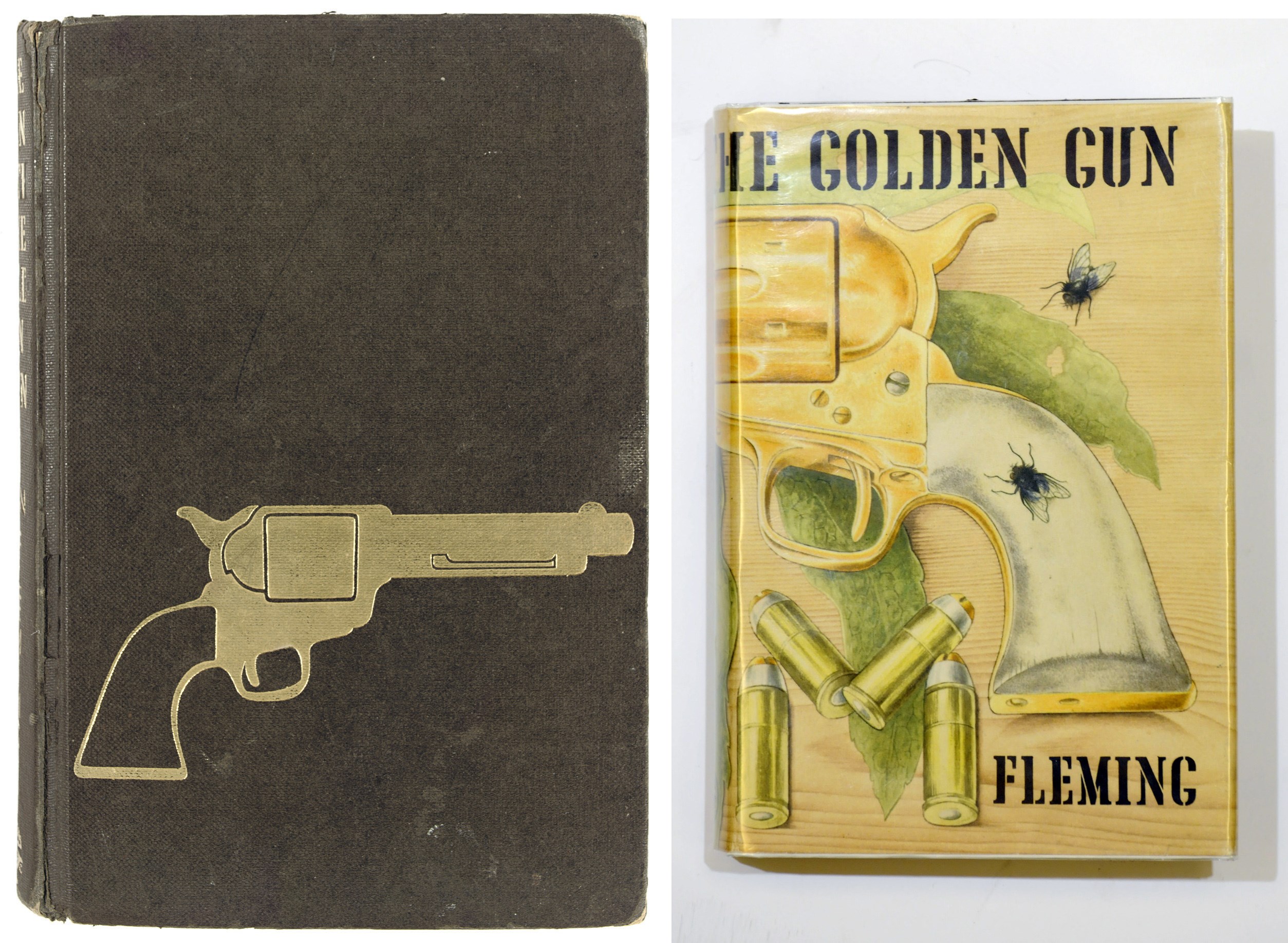 FLEMING, Ian (1908-64).  The Man with the Golden Gun. London: Jonathan Cape, 1965. 8° (187 x 130mm). Half title. (Verso of half title and recto of title lightly soiled, occasional light soiling or light spotting in text, faded stamp at top of half title). Original black cloth, GUN DESIGN BLACKED IN GILT ON FRONT COVER (rubbed, cloth splitting along joints and chipped at head and tail of spine, corners bumped), dust-jacket.