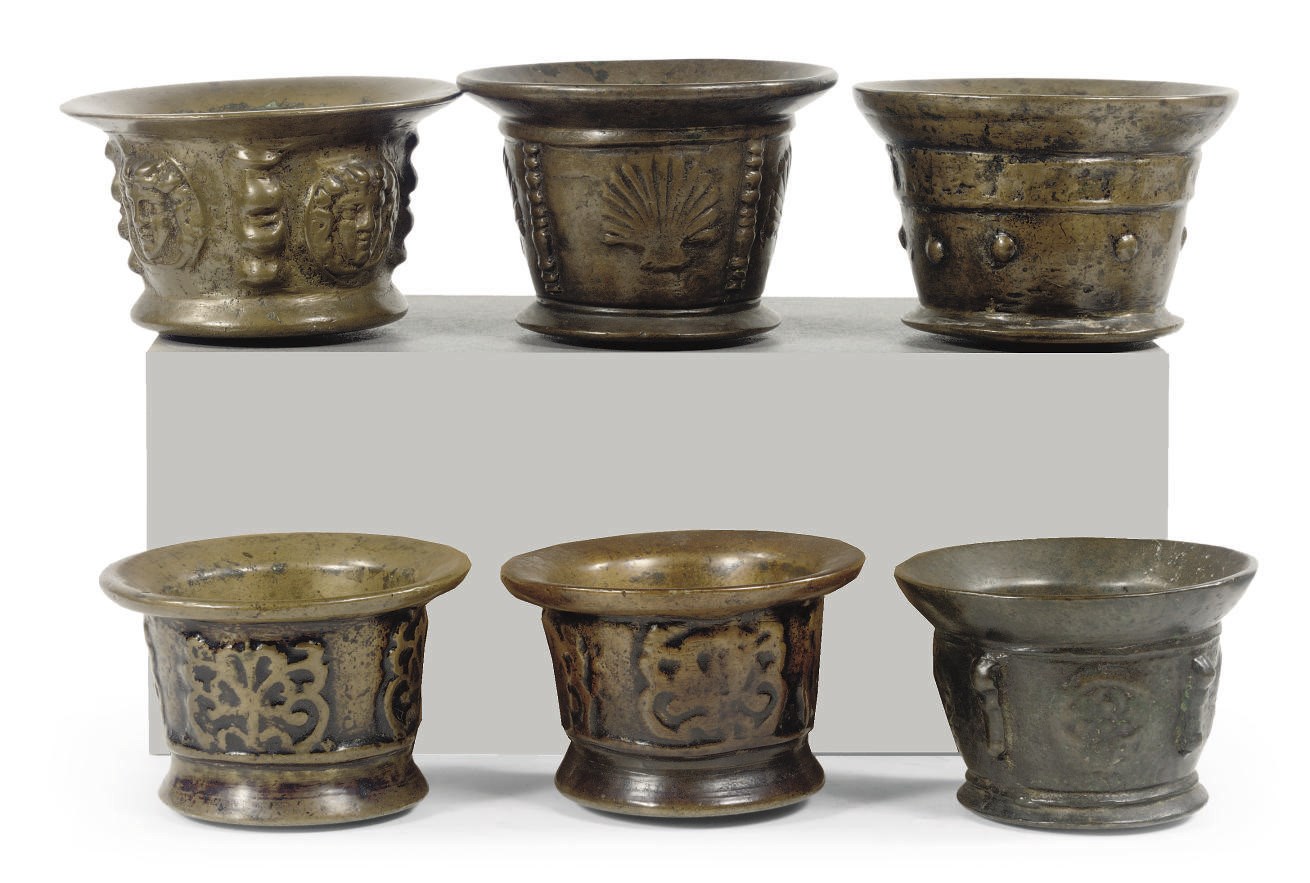 SIX SPANISH BRONZE MORTARS