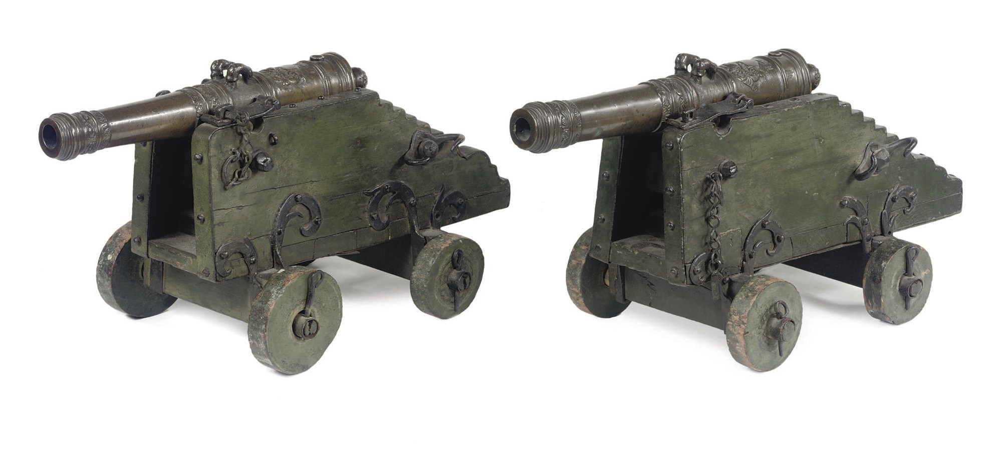 TWO DUTCH BRONZE MINIATURE CANNONS