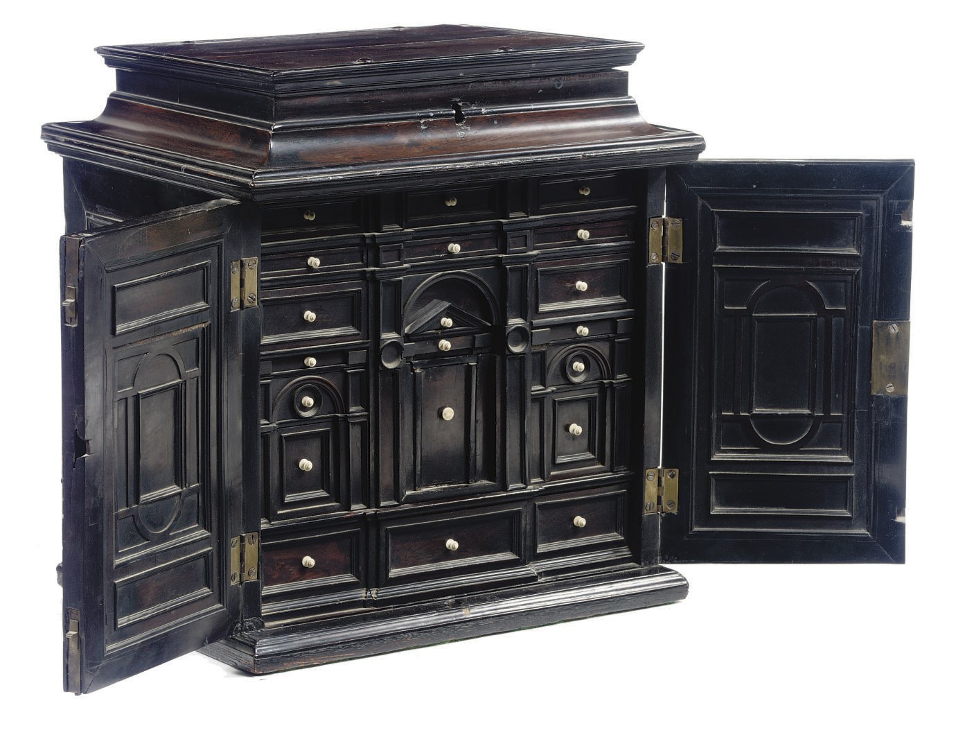 A SOUTH-GERMAN ROSEWOOD AND EBONY TABLE CABINET
