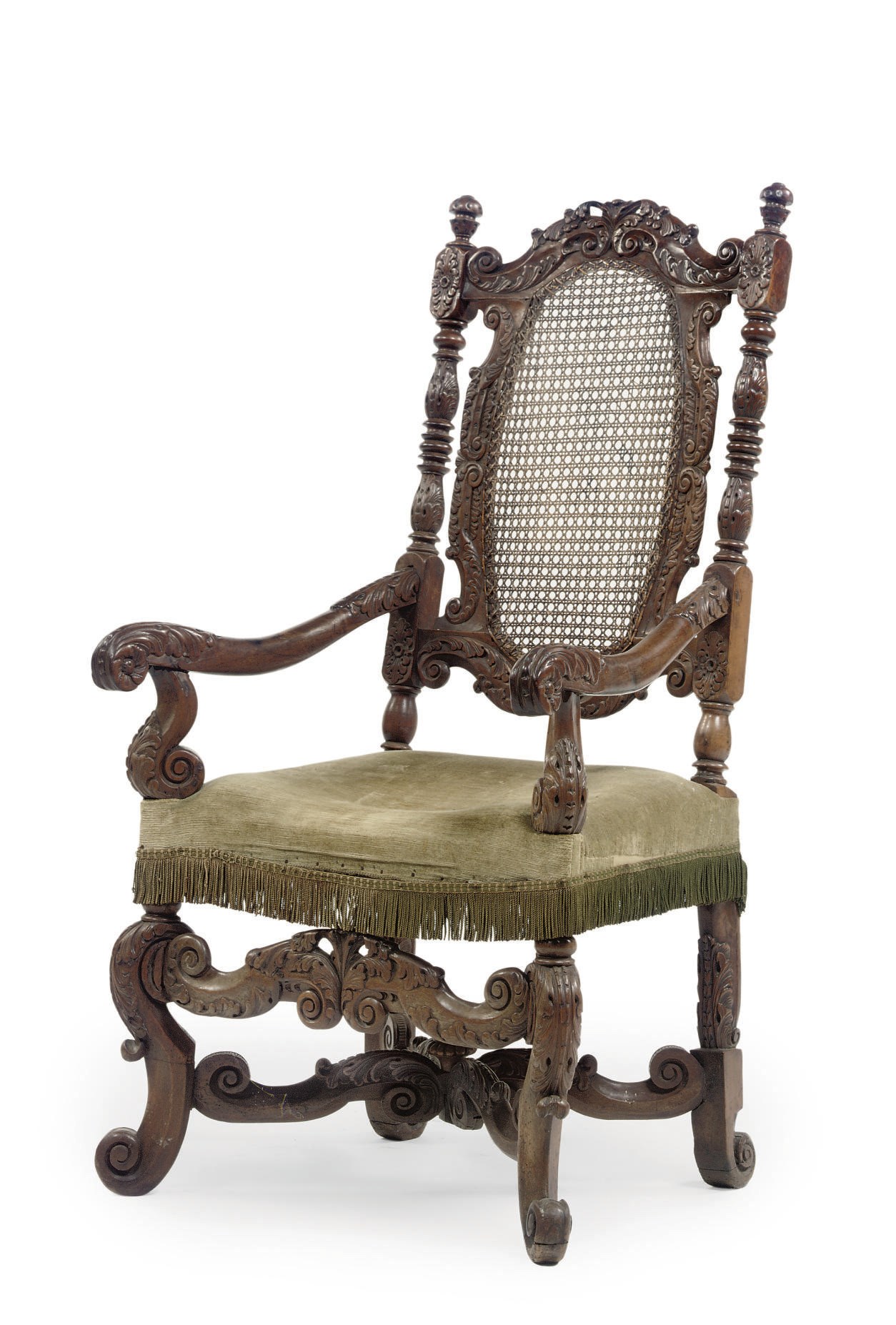 A DUTCH WALNUT OPEN ARMCHAIR