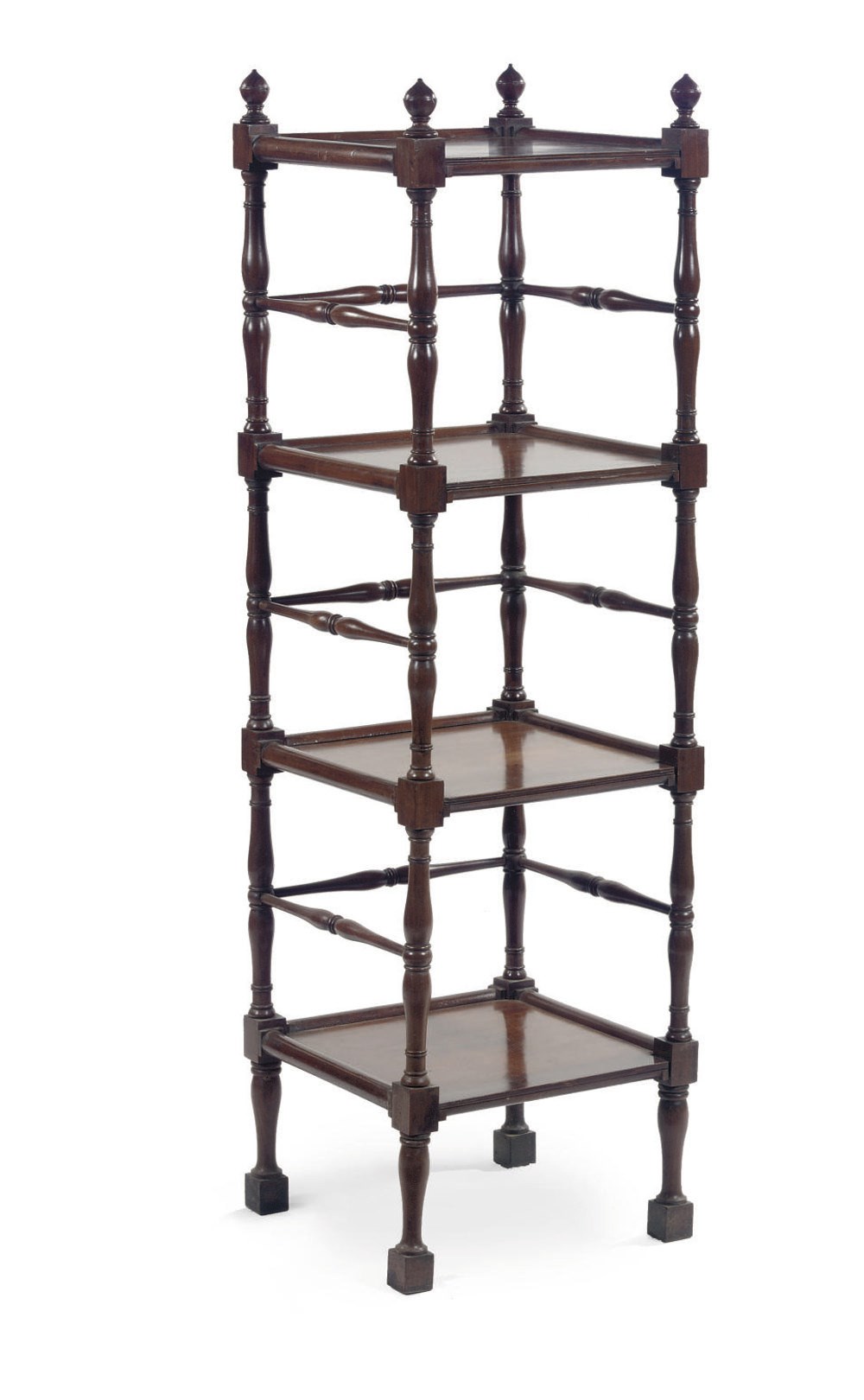 AN ENGLISH MAHOGANY FOUR TIER ETAGERE