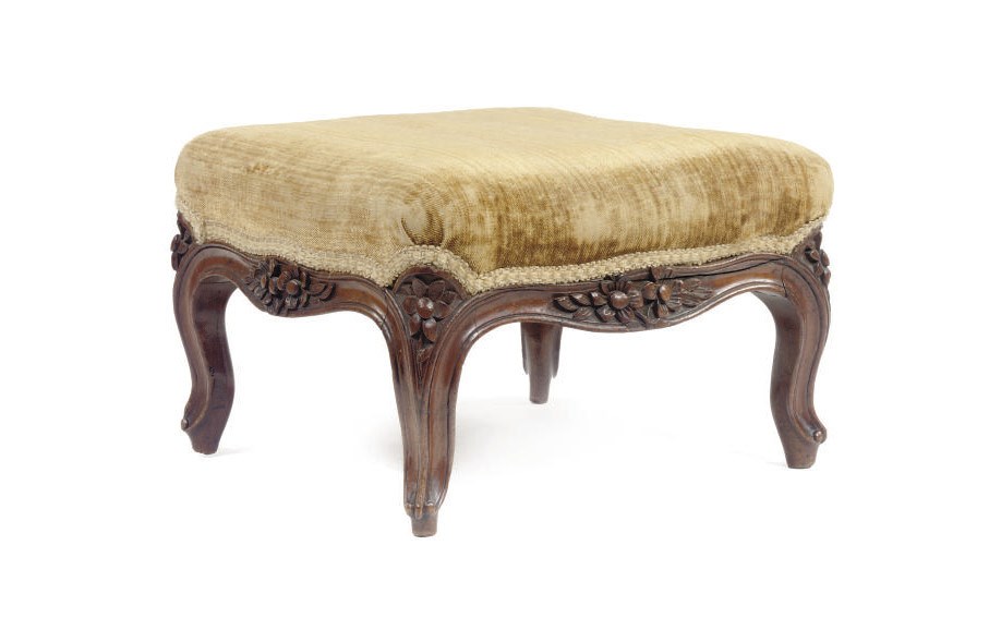 AN ENGLISH WALNUT FOOT STOOL