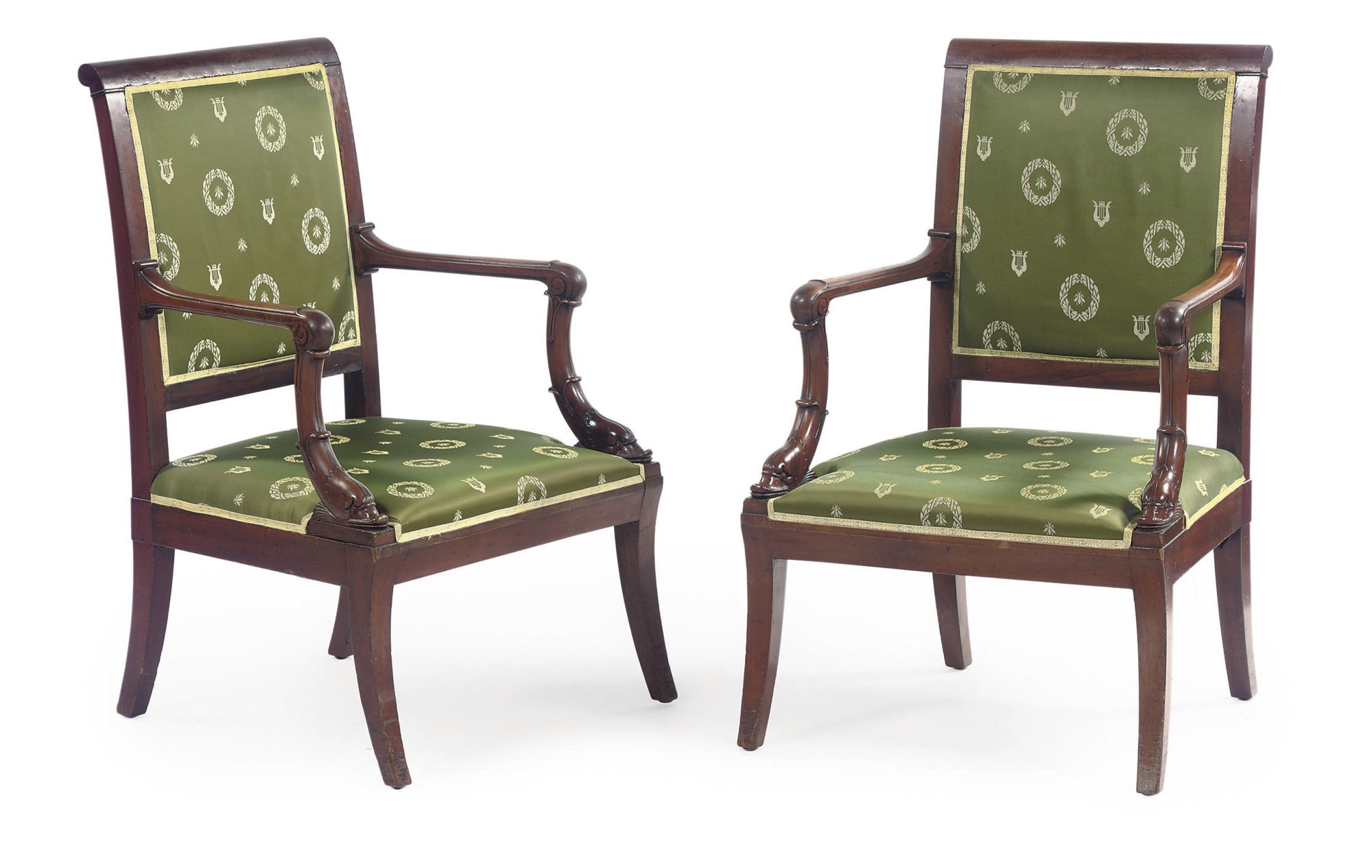 A PAIR OF DUTCH EMPIRE MAHOGANY FAUTEUILS