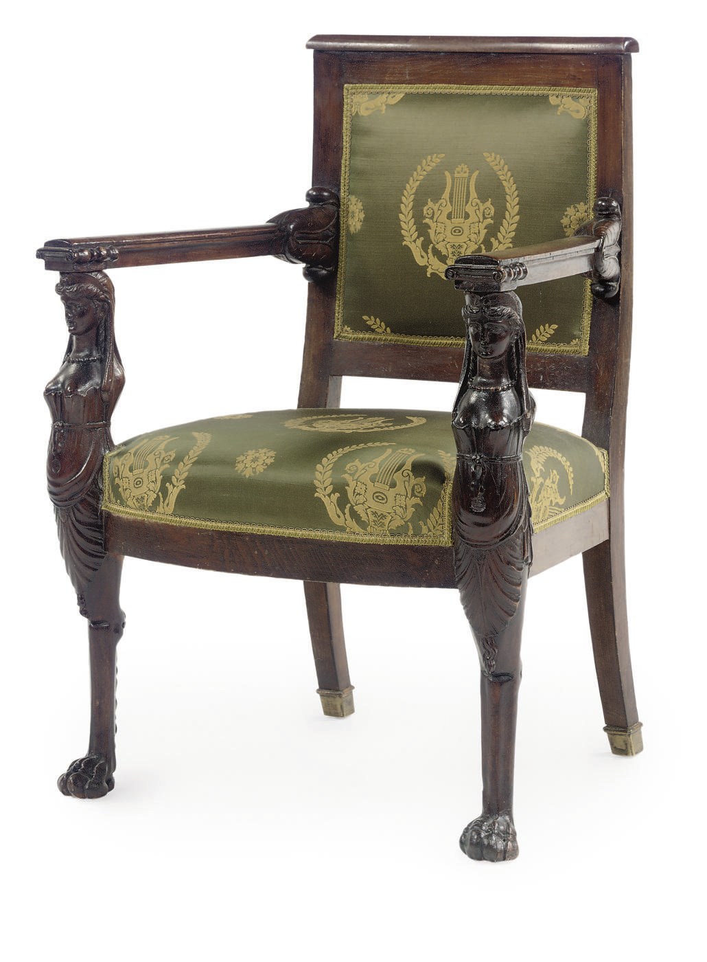 A DUTCH MAHOGANY AND STAINED CARVED BEECHWOOD FAUTEUIL