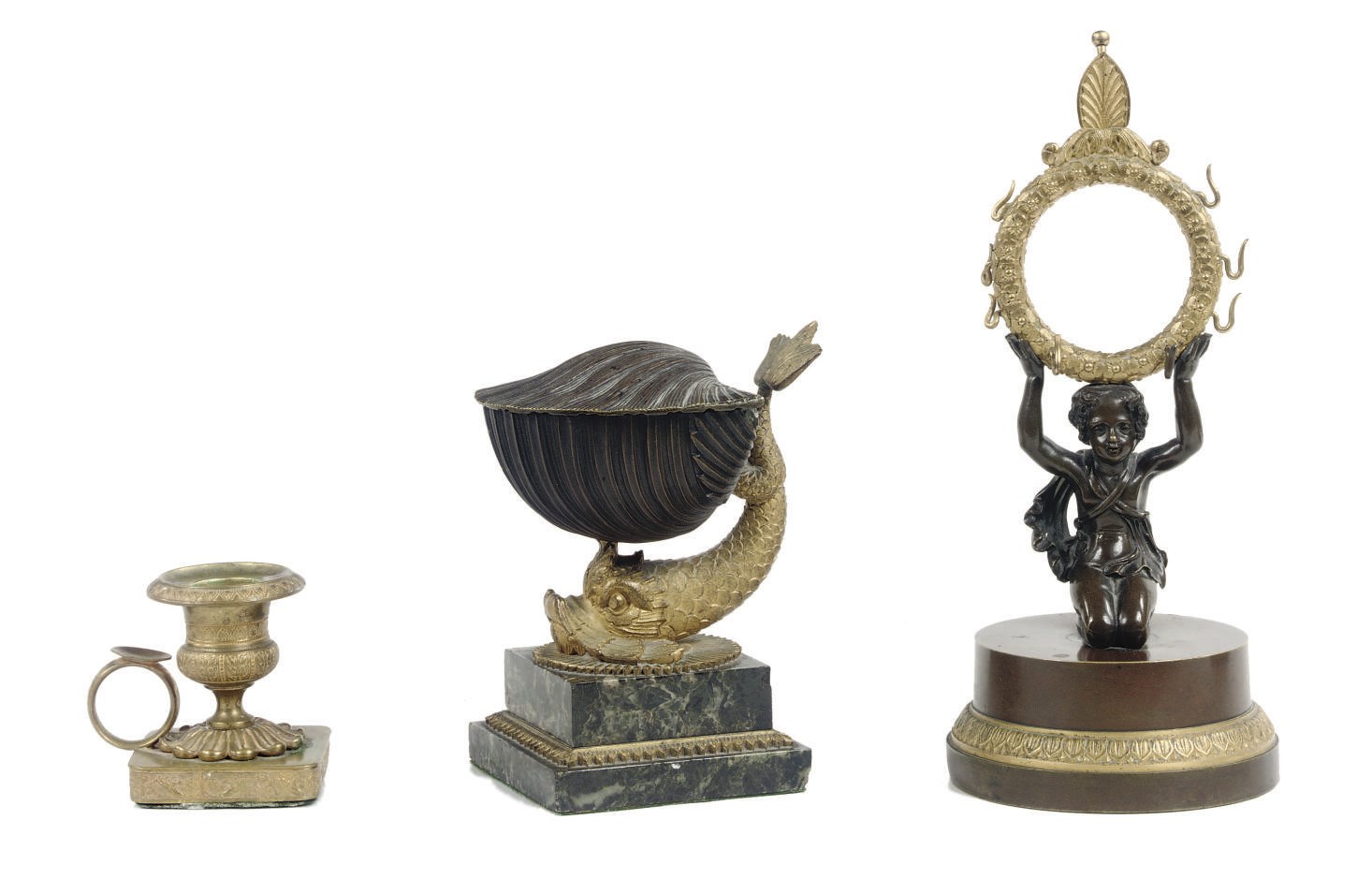 A RESTAURATION ORMOLU AND PATINATED BRONZE ENCRIER