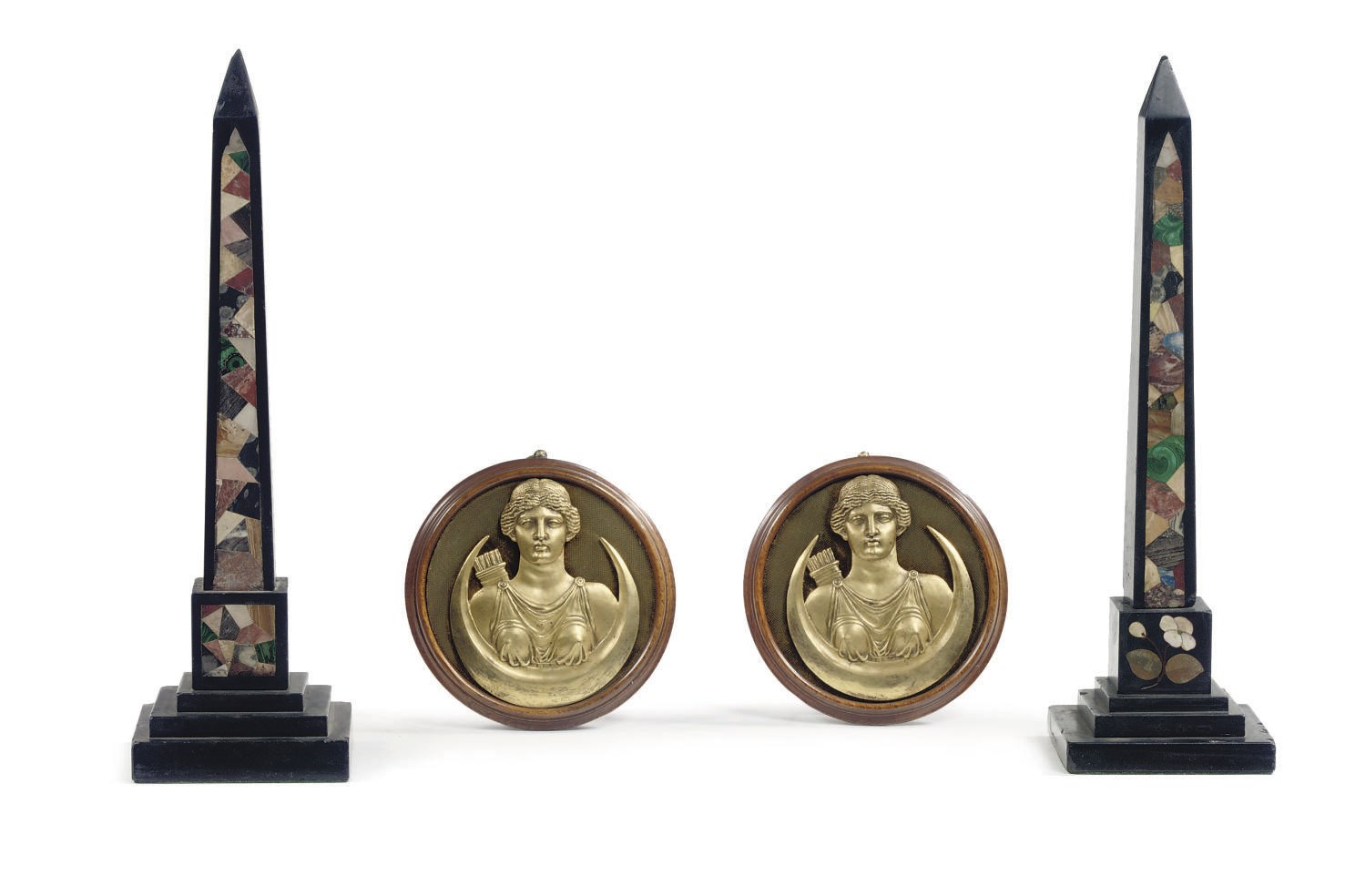 TWO ITALIAN SPECIMEN MARBLE OBELISKS