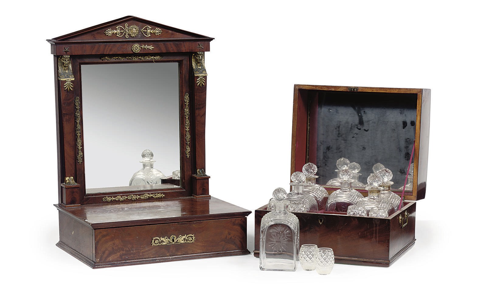A FRENCH MAHOGANY LIQUOR SET
