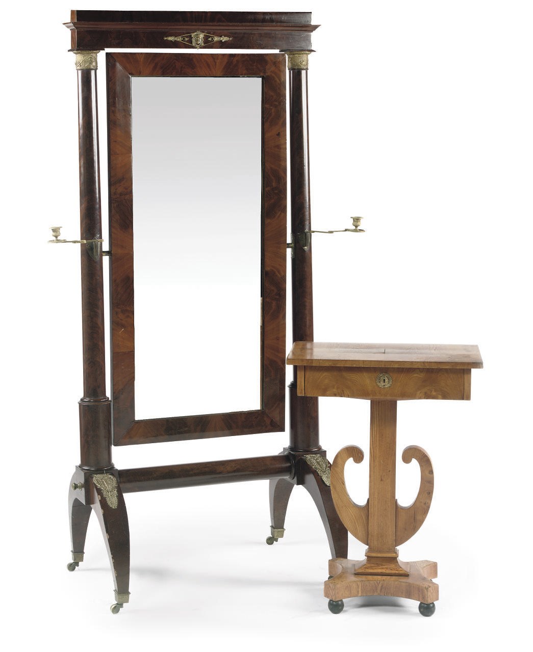 A DUTCH ORMOLU-MOUNTED MAHOGANY CHEVAL MIRROR
