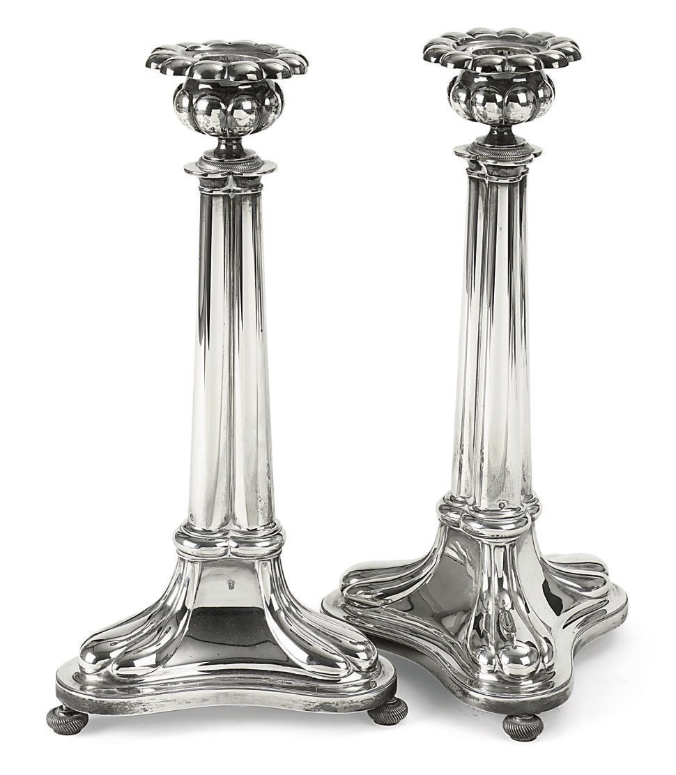 A pair of Dutch silver candlesticks