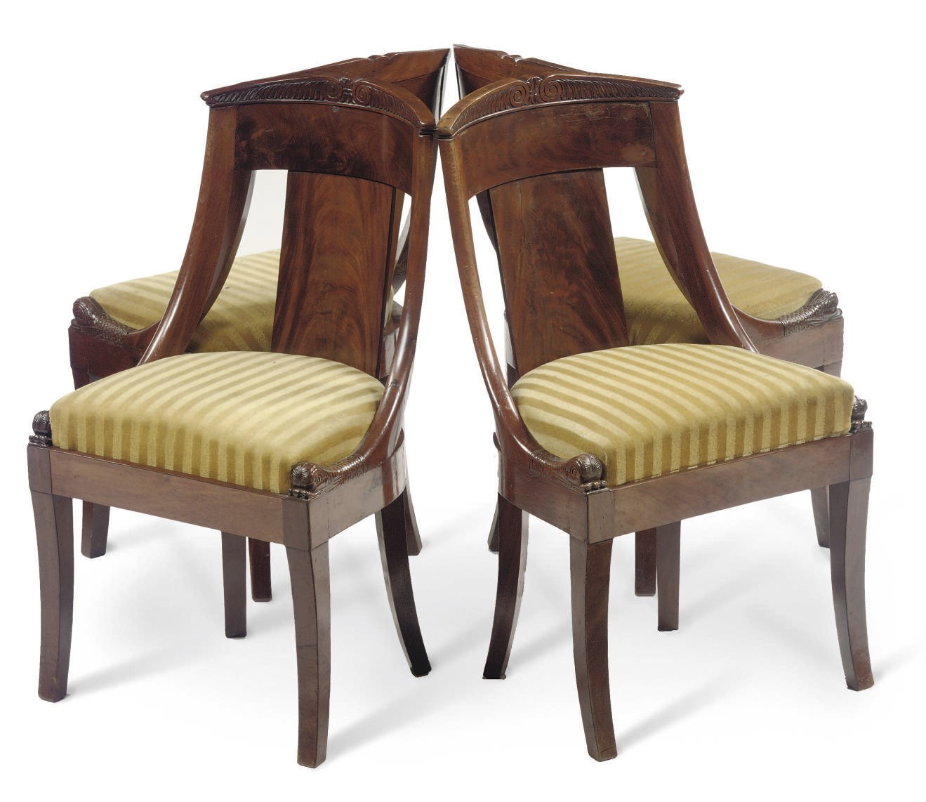 A SET OF FOUR RESTAURATION MAHOGANY CHAISES EN GONDOLE