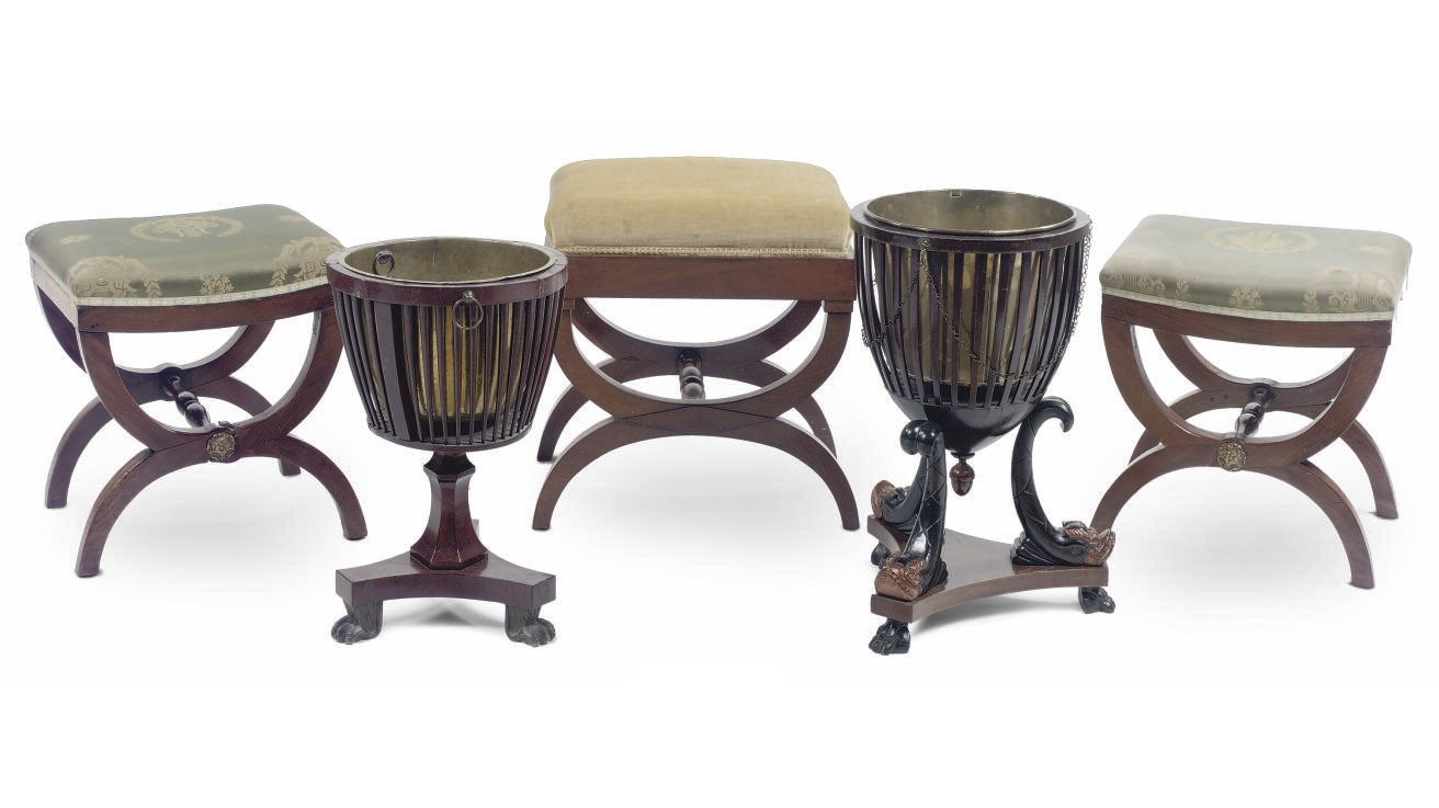 TWO DUTCH MAHOGANY AND EBONIZED TEA STOVES
