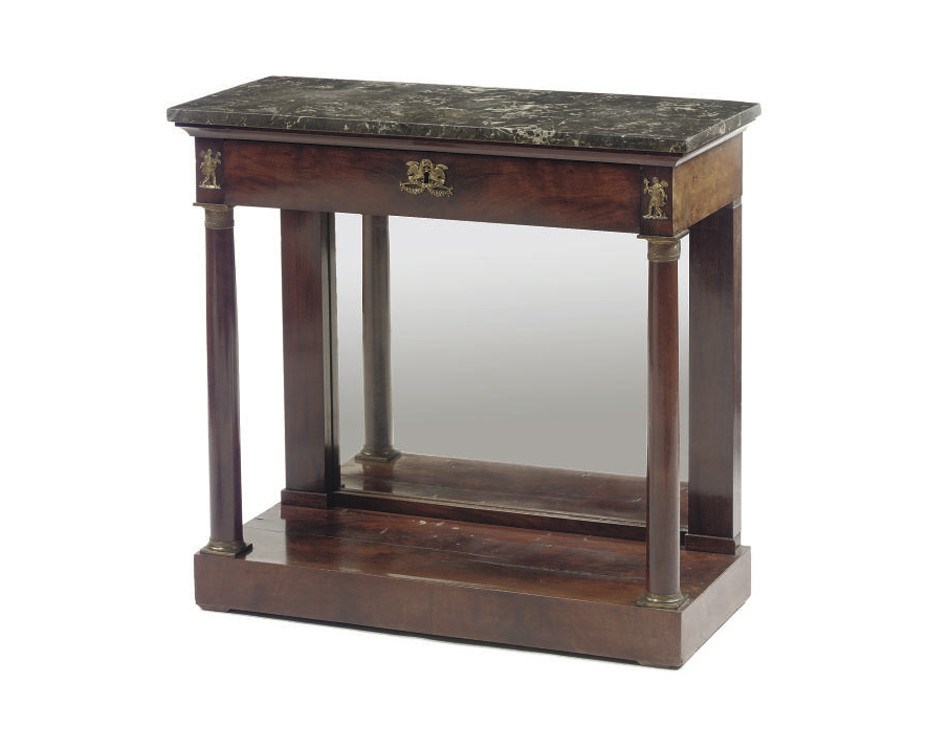 AN EMPIRE ORMOLU-MOUNTED MAHOGANY CONSOLE TABLE
