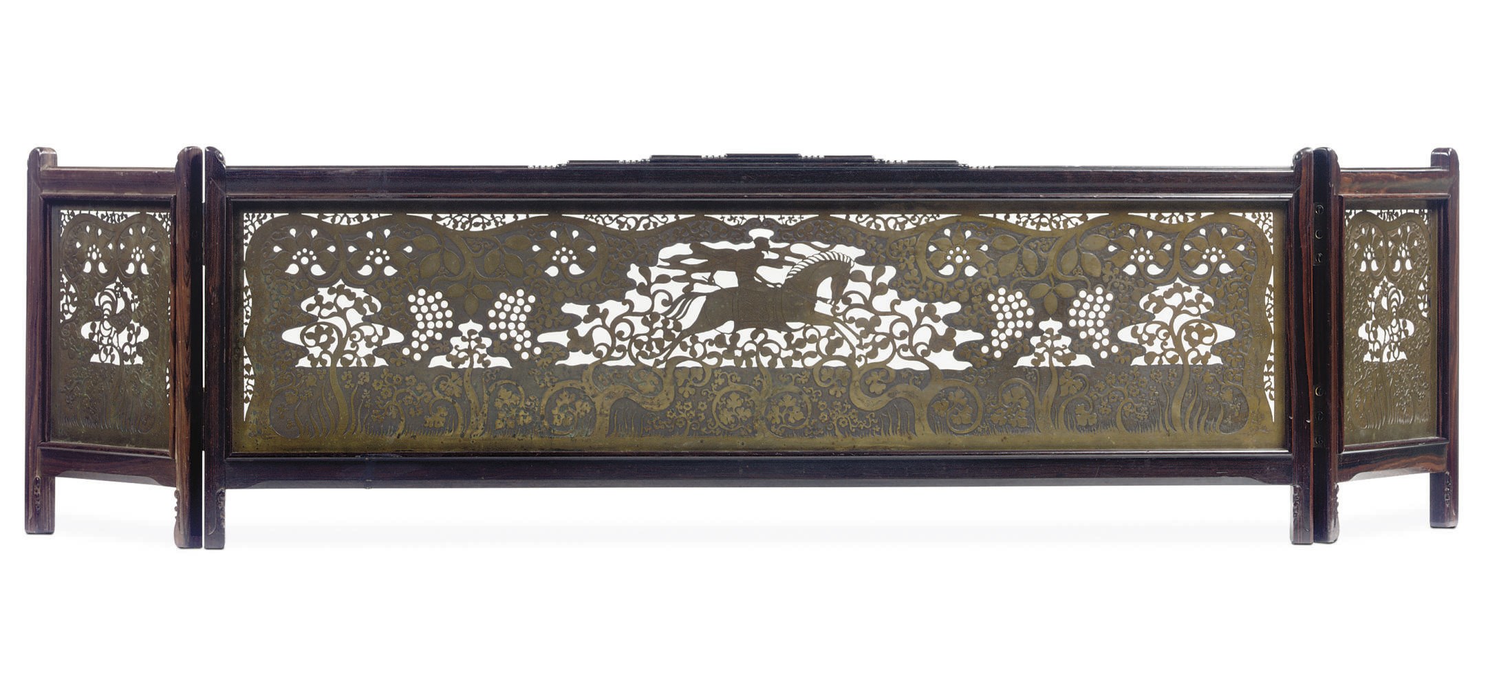 A DUTCH ART NOUVEAU BRASS AND COROMANDEL THREEFOLD SCREEN
