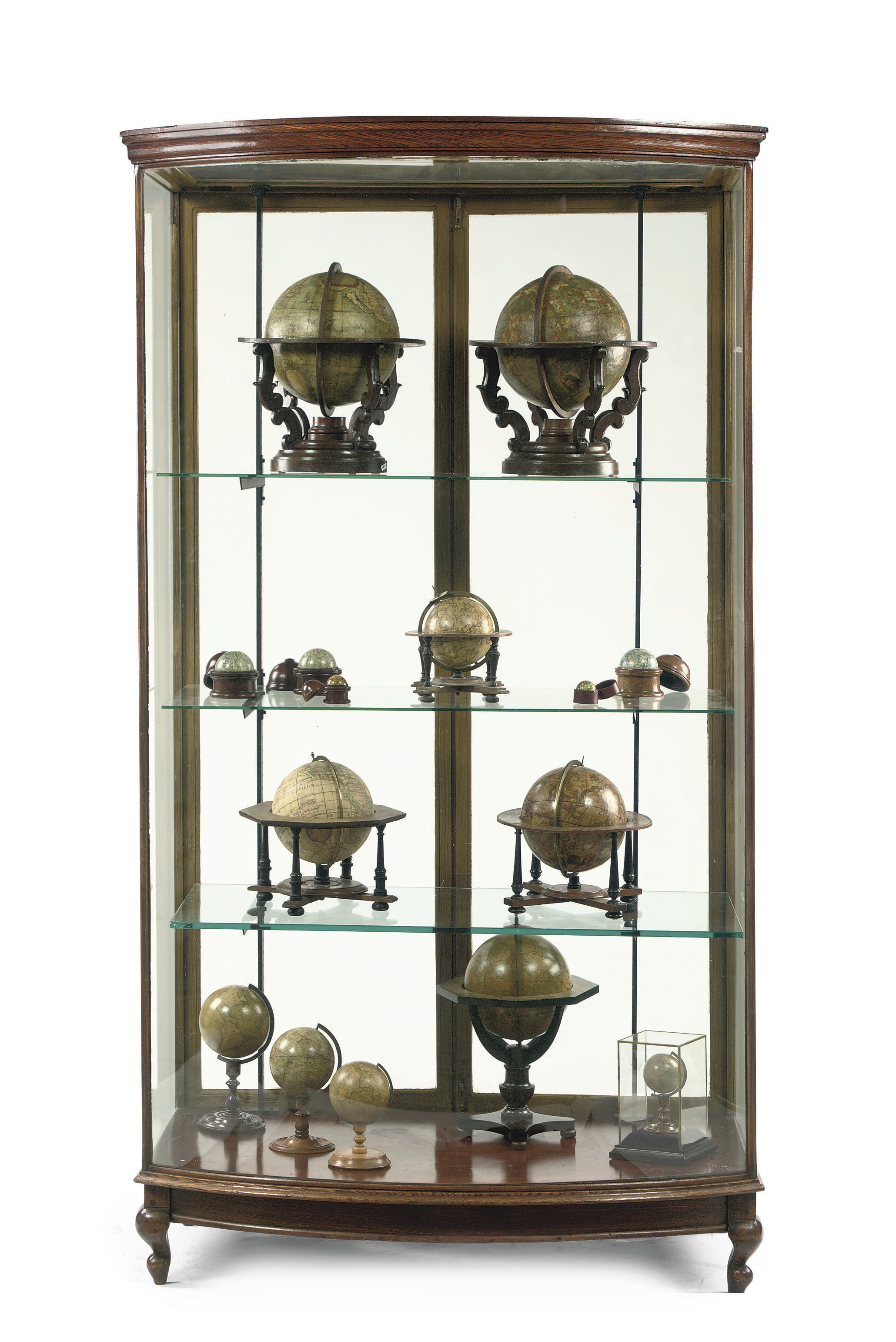 A STAINED WOOD DISPLAY CASE