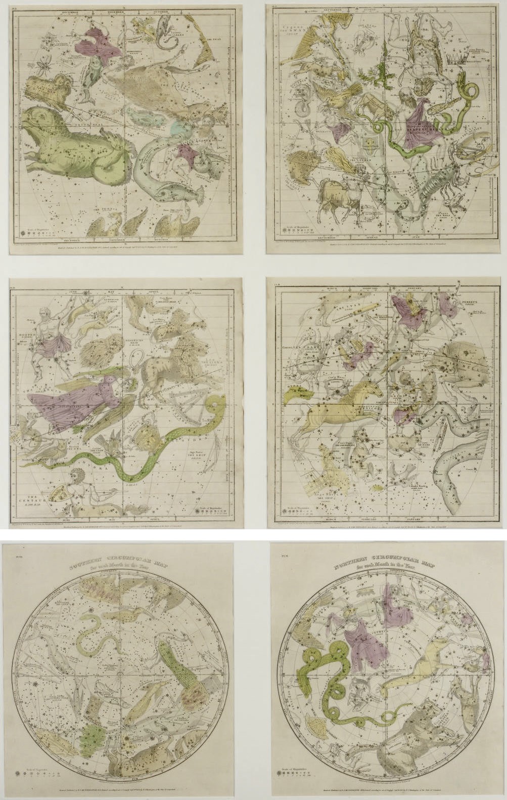 HUNTINGTON, F.J., A SET OF SIX AMERICAN CELESTIAL CHARTS